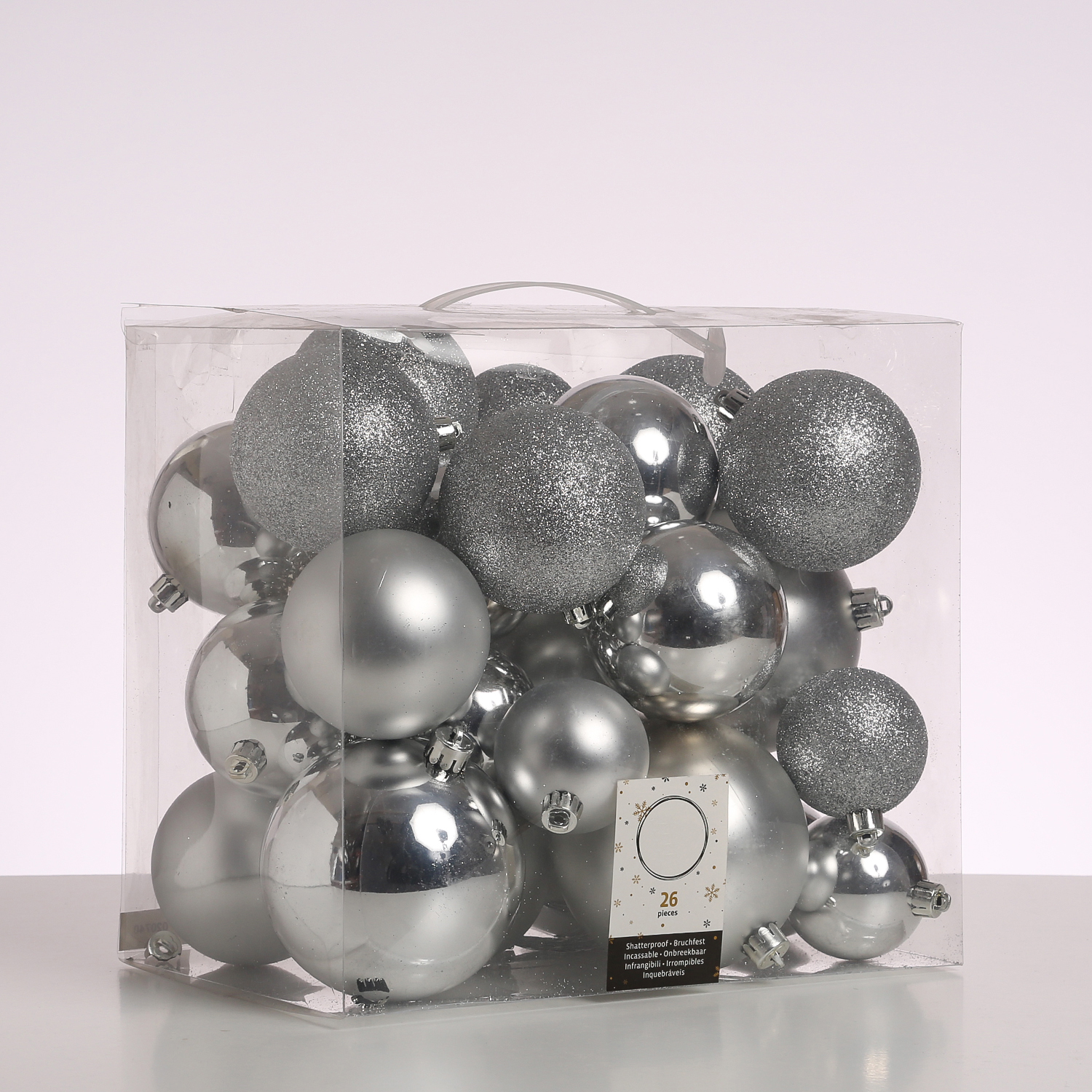 Christbaumkugel - Weihnachtsbaumkugel  - bruchfest - glänzend matt glitzernd - silber - 26er Set Christbaumkugel - Weihnachtsbaumkugel  - bruchfest - glänzend matt glitzernd - silber - 26er Set