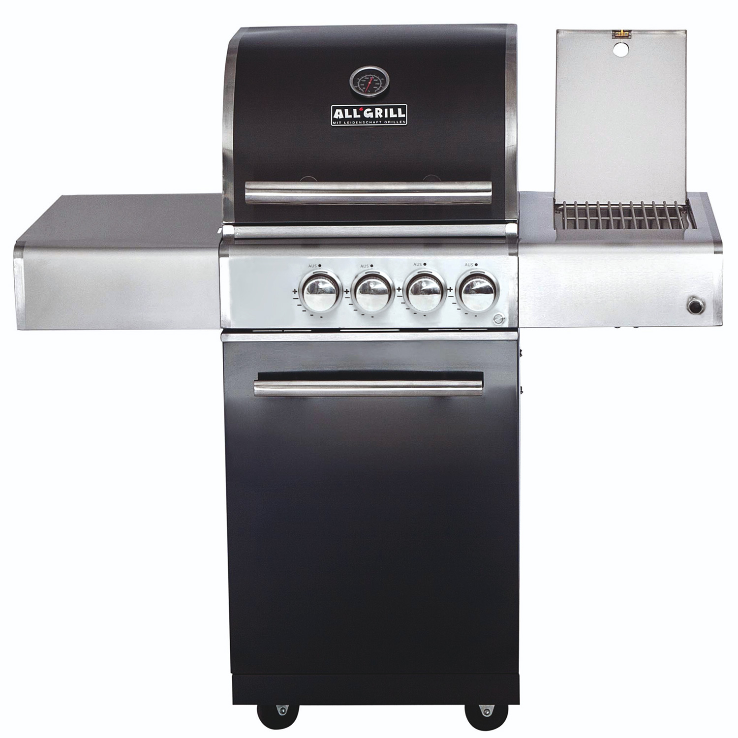 CHEF Paket S1 - Basis schwarz 2 Brenner Backburner Seitenkocher GRATIS: Cover, Grillplatte, Spieß
