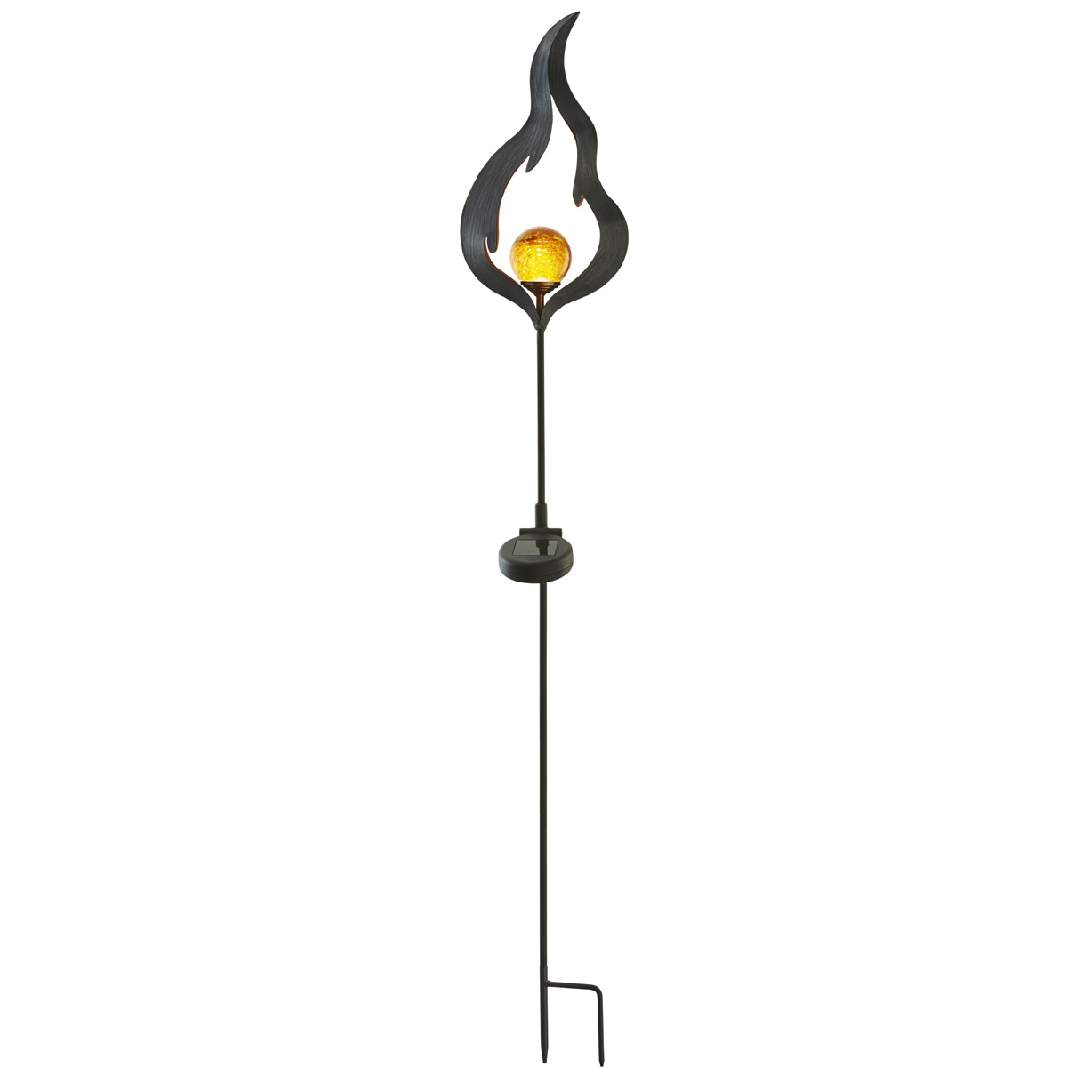 LED Solarstab "Feuer"- schwarz - amber LED - Glaskugel in Flamme - H: 85cm - Dämmerungssensor LED Solarstab "Feuer"- schwarz - amber LED - Glaskugel in Flamme - H: 85cm - Dämmerungssensor