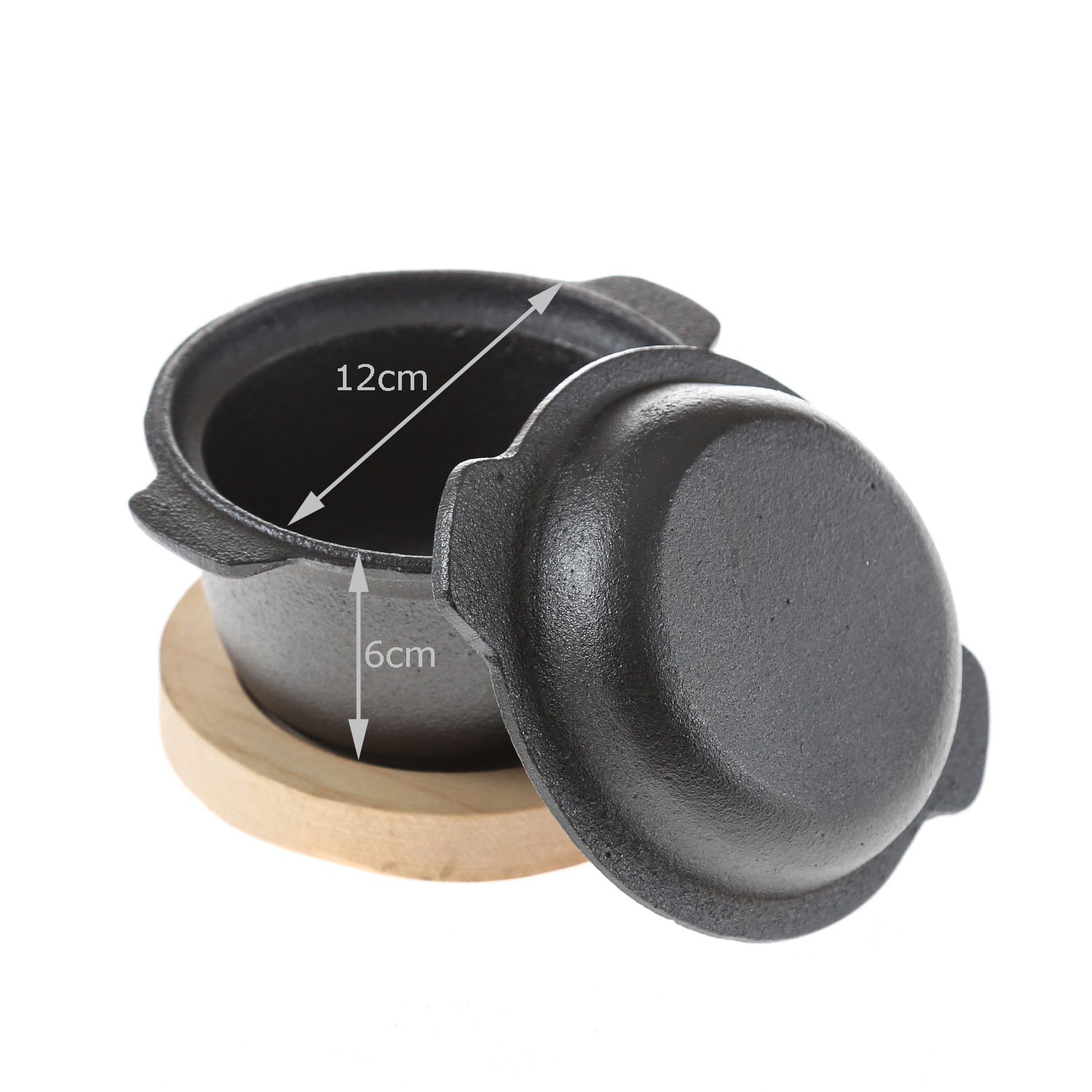 Gusstöpfchen mit Deckel und Holzuntersetzen - D: 10cm - H: 9cm - Inhalt: 0,3L