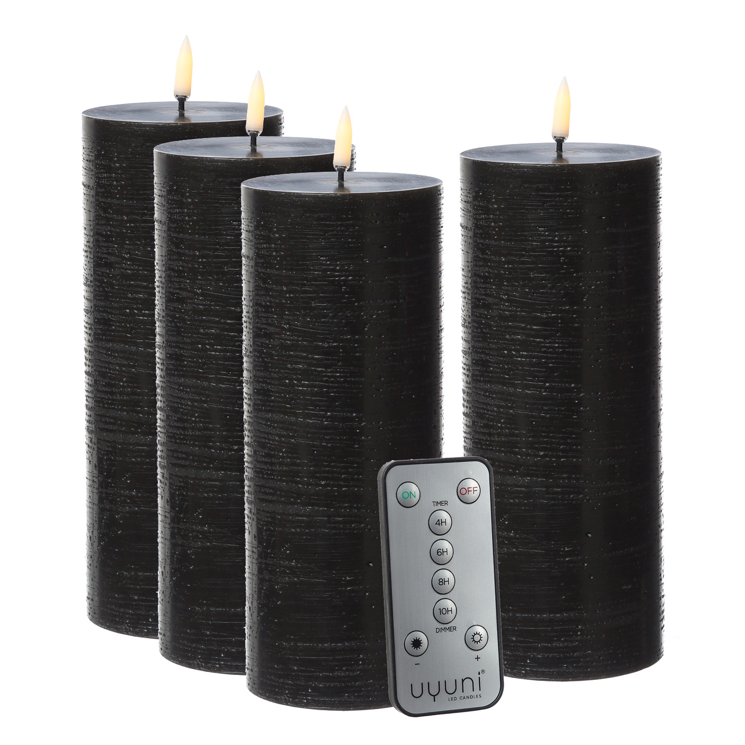LED Kerzenset PIA - Rustik-Optik - H: 20cm - inkl. Batterien und Fernbedienung - schwarz - 4er Set LED Kerzenset PIA - Rustik-Optik - H: 20cm - inkl. Batterien und Fernbedienung - schwarz - 4er Set