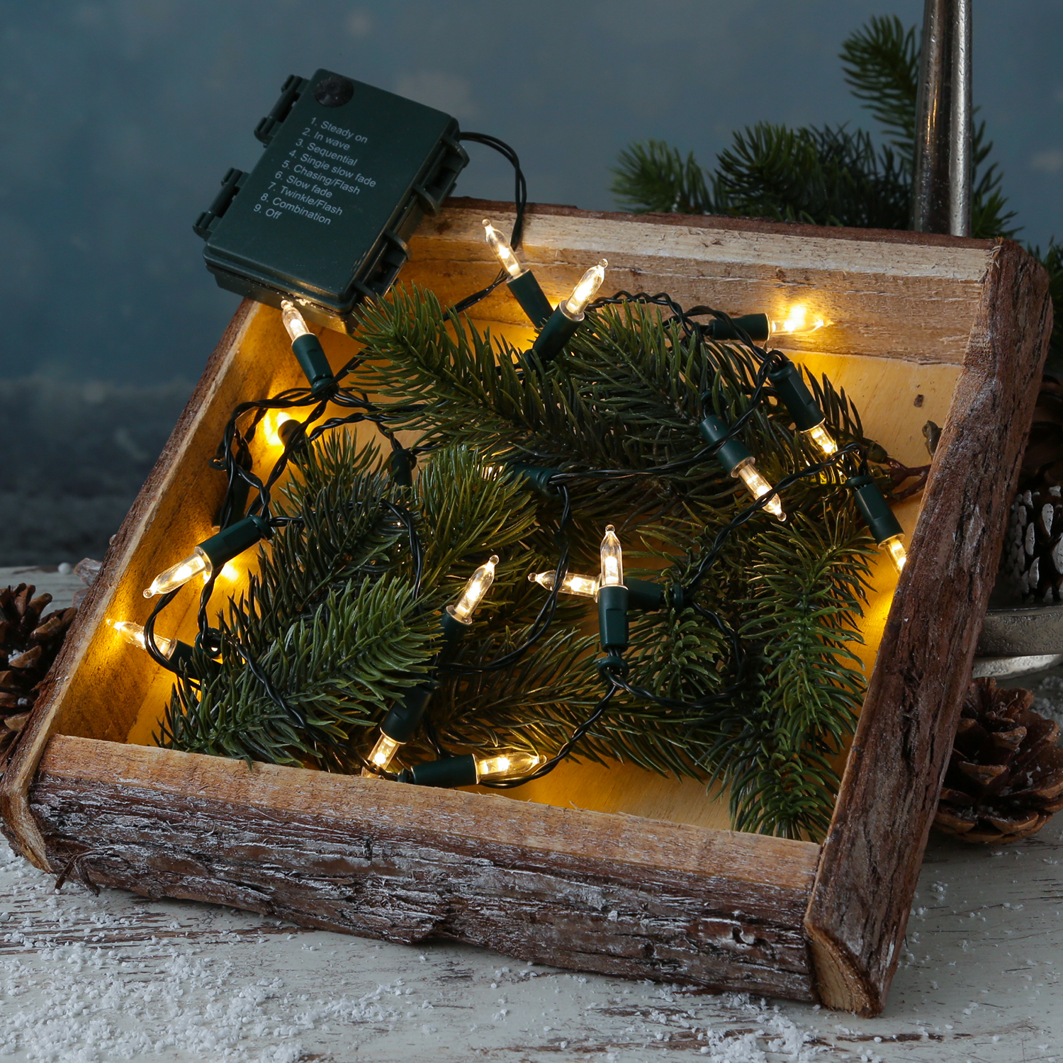 LED Lichterkette Pisello - Weihnachtslichterkette - 20 warmweisse LED - 8 Funkt. - L- 1-9m - Batterie