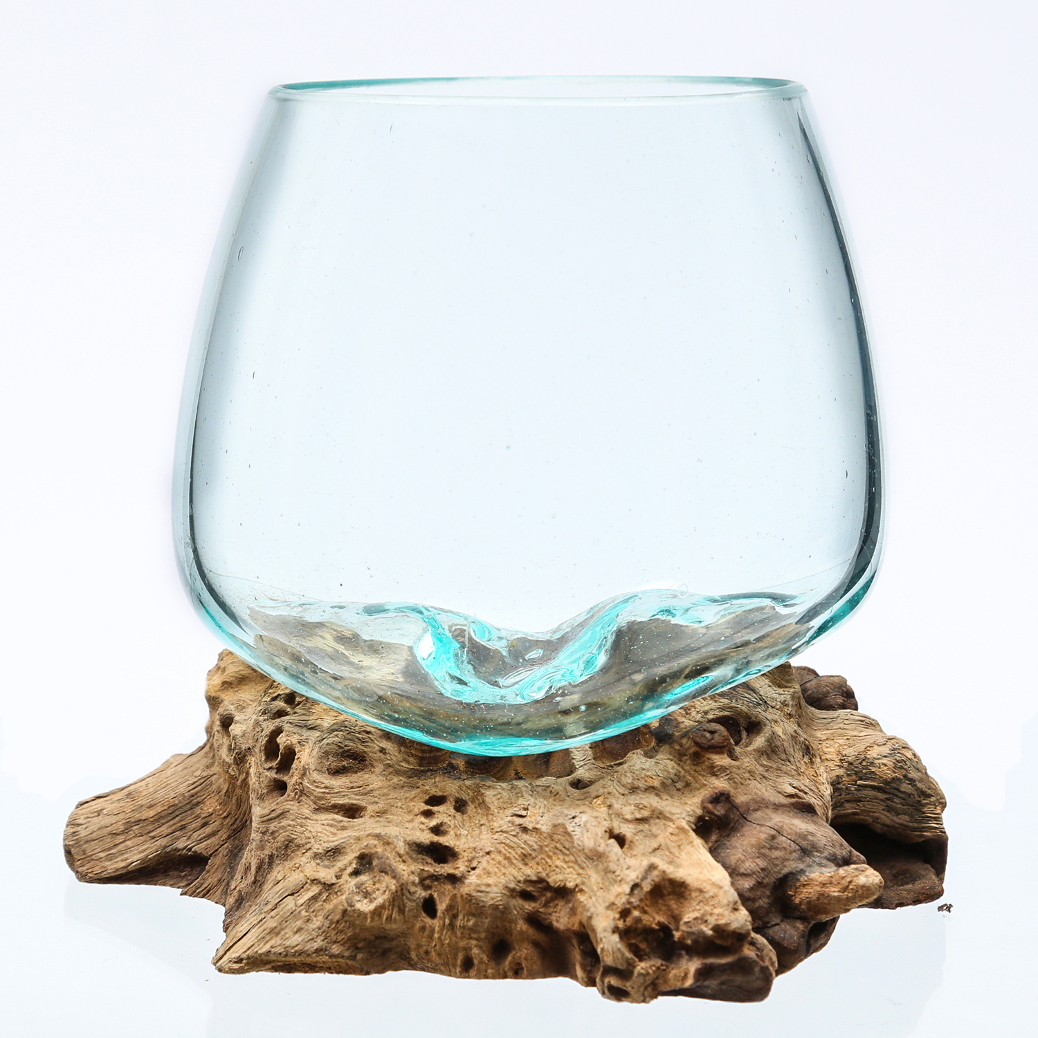 Glasschale auf Wurzelholz - Dekoschale - D: 15cm - natur