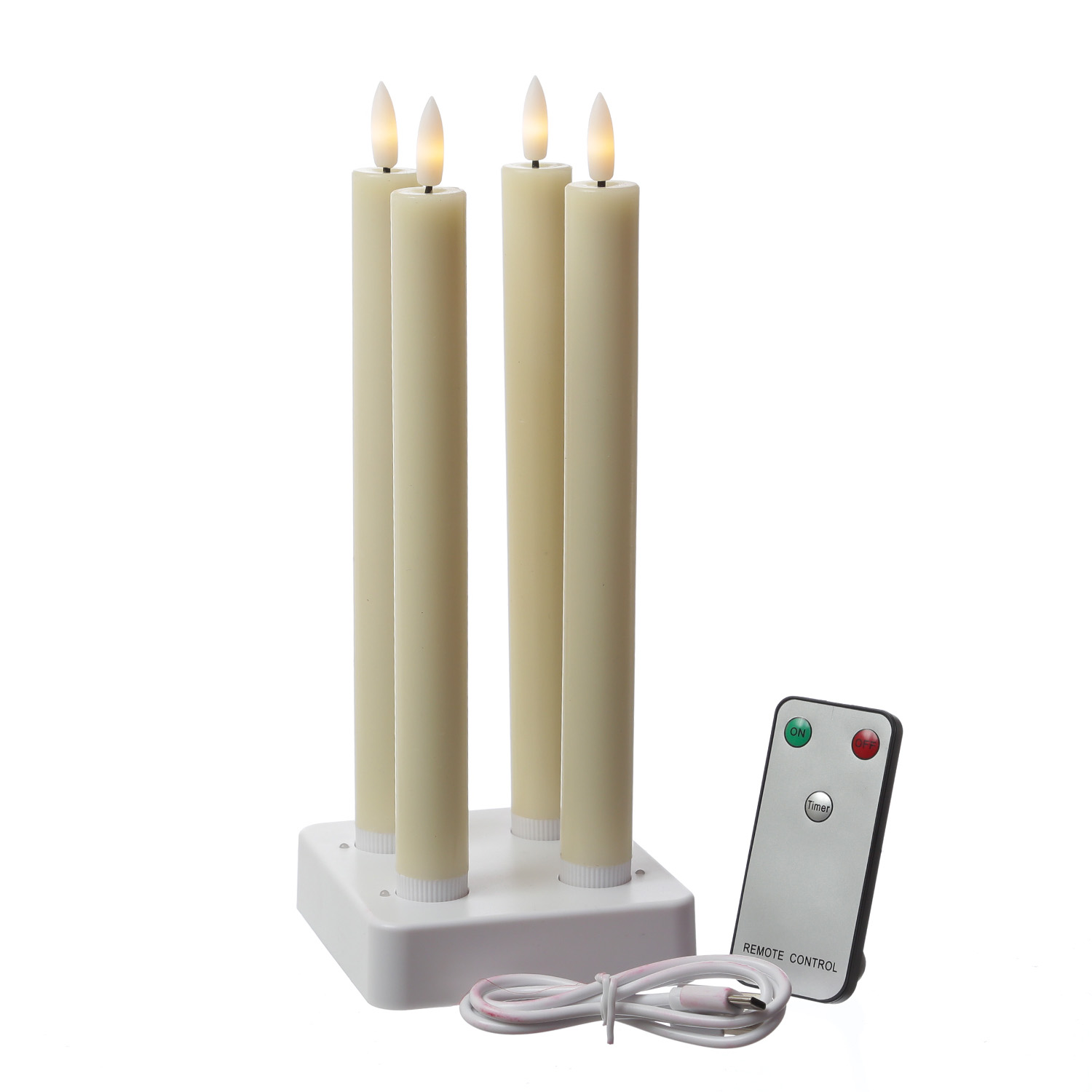 LED Stabkerzen LISA - Echtwachs - mit Ladestation - inkl. Fernbedienung - H: 25cm - creme - 4er Set LED Stabkerzen LISA - Echtwachs - mit Ladestation - inkl. Fernbedienung - H: 25cm - creme - 4er Set