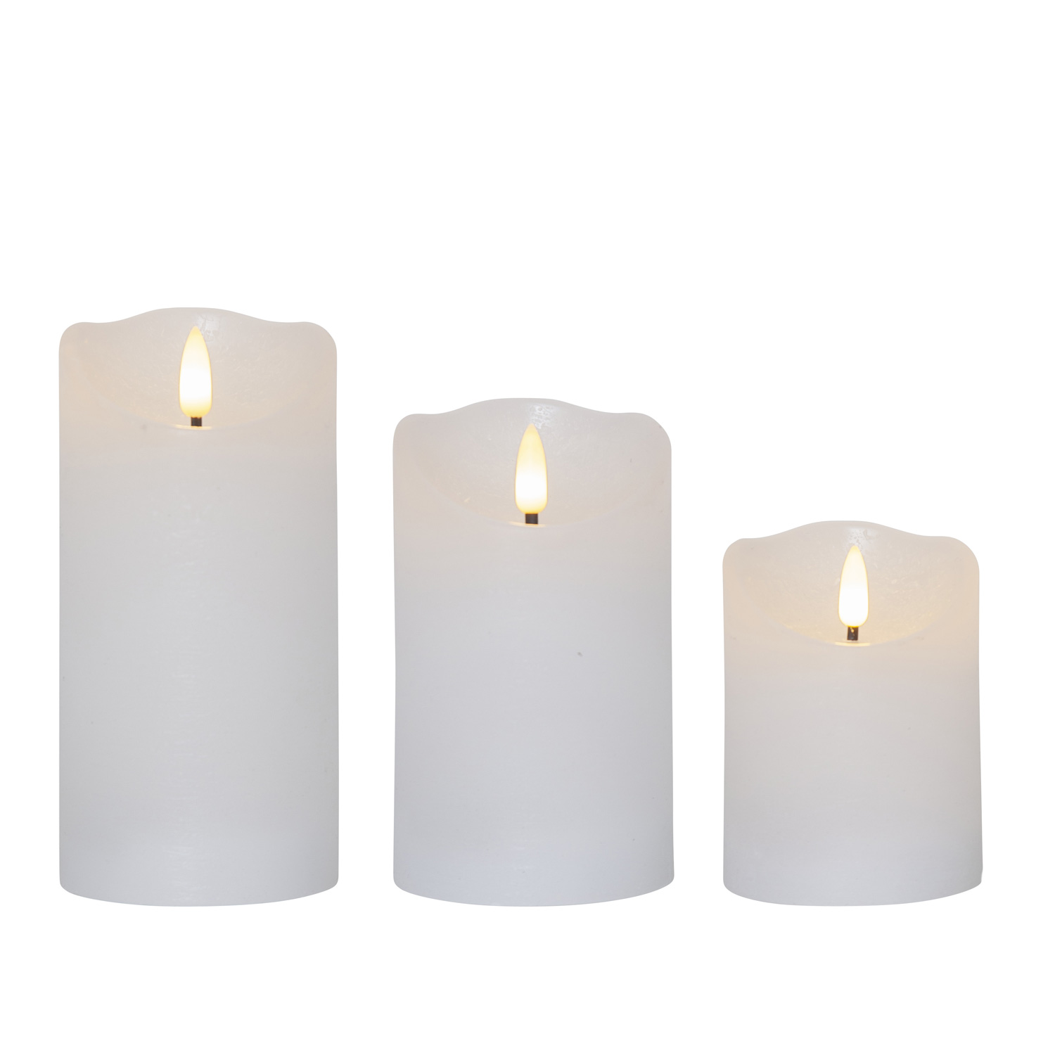 LED Kerzen FLAMME - Rustik-Optik - Echtwachs - 3D Flamme - Batterie - Timer - weiß - 3er Set