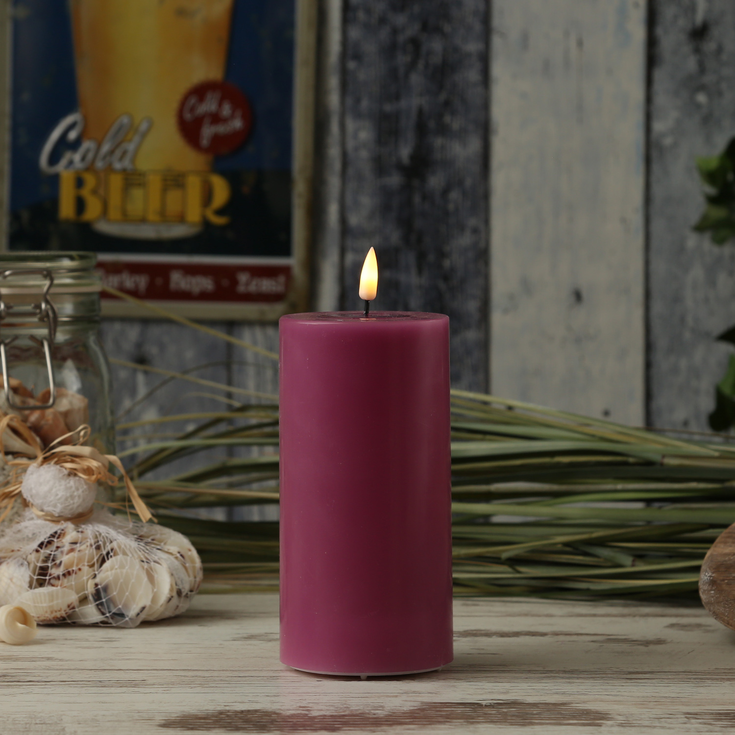 LED Stumpenkerze MIA - Echtwachs - realistische 3D Flamme - H: 15cm - D: 7,5cm - malve LED Stumpenkerze MIA - Echtwachs - realistische 3D Flamme - H: 15cm - D: 7,5cm - malve