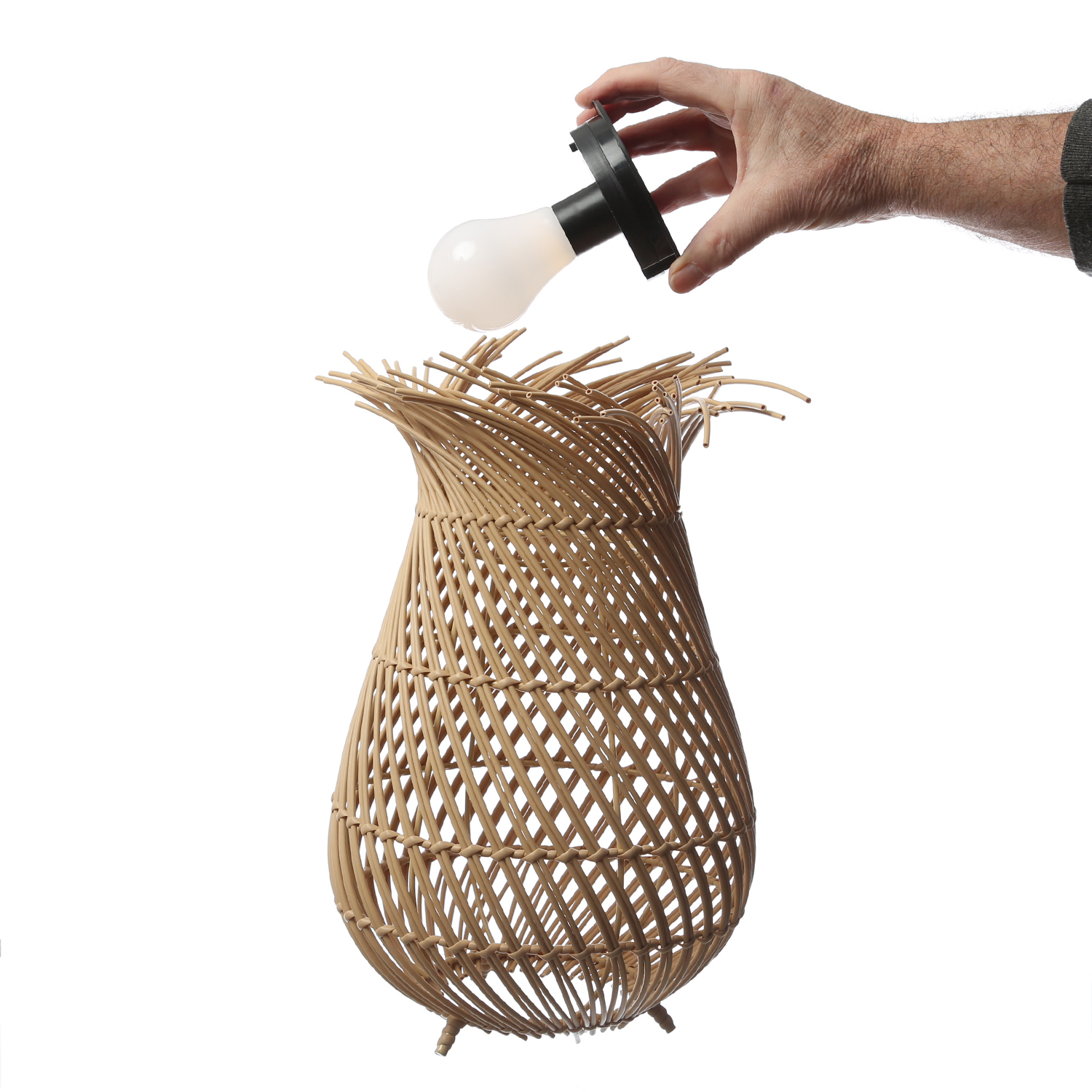 LED Solar Laterne BOHO - Tischleuchte in Korboptik - warmweiß - H: 36cm - Lichtsensor - natur