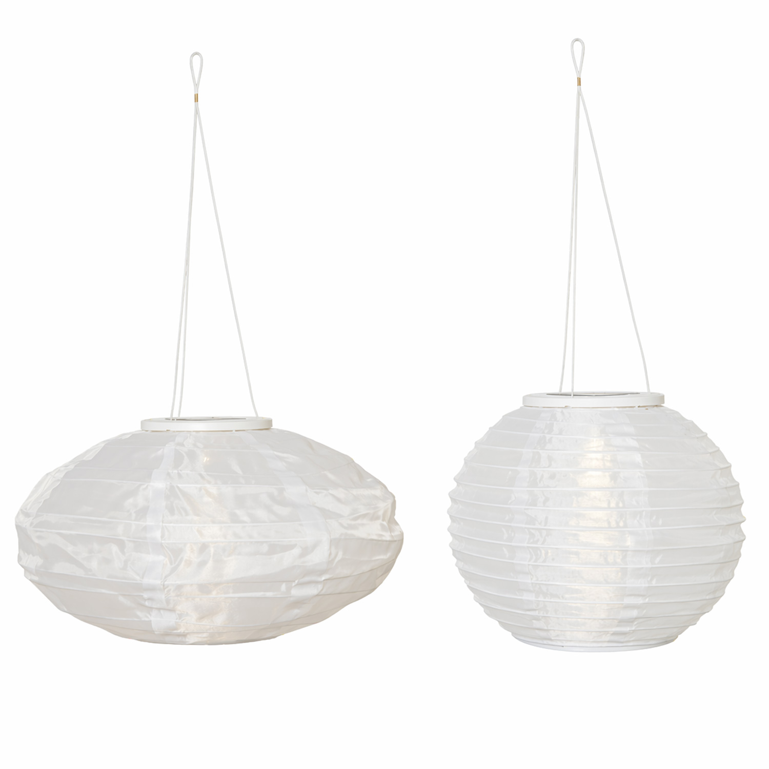 LED Solar Lampions - rund und oval - D: 25cm/35cm - Lichtsensor - weiße Gartenlampions - 2er Set