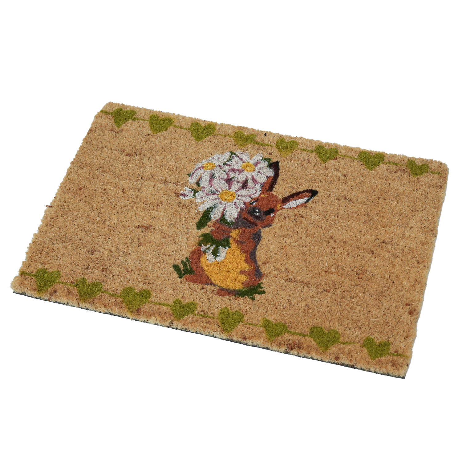 Fußmatte Hase mit Blumenstraß - Schmutzfangmatte - Kokosfaser - L: 60cm - B: 40cm
