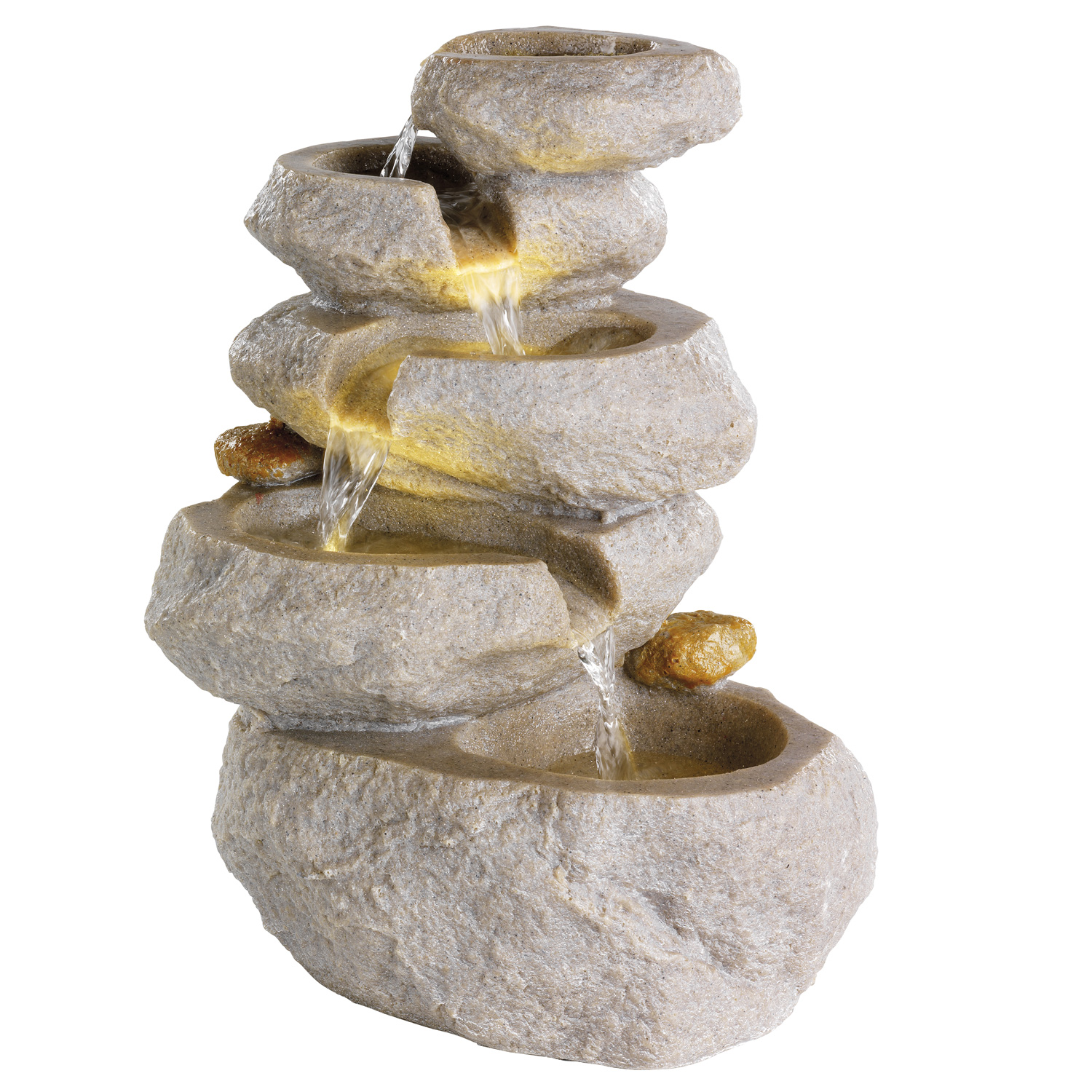 Brunnen - Gartenbrunnen - Polyresin - 3 warmweiße LED - H: 35cm - Außentrafo - natur