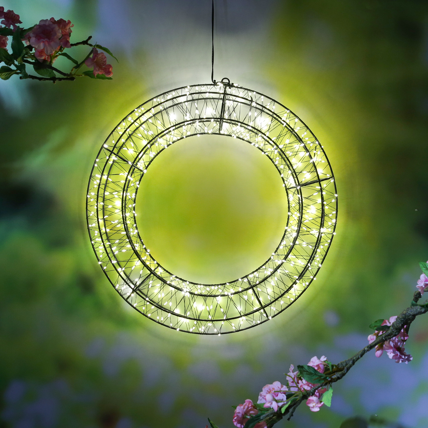 LED Kranz mit Drahtlichterkette - Lichterkranz mit 1200 warmweißen LED - D: 40cm - Timer - Außen LED Kranz mit Drahtlichterkette - Lichterkranz mit 1200 warmweißen LED - D: 40cm - Timer - Außen