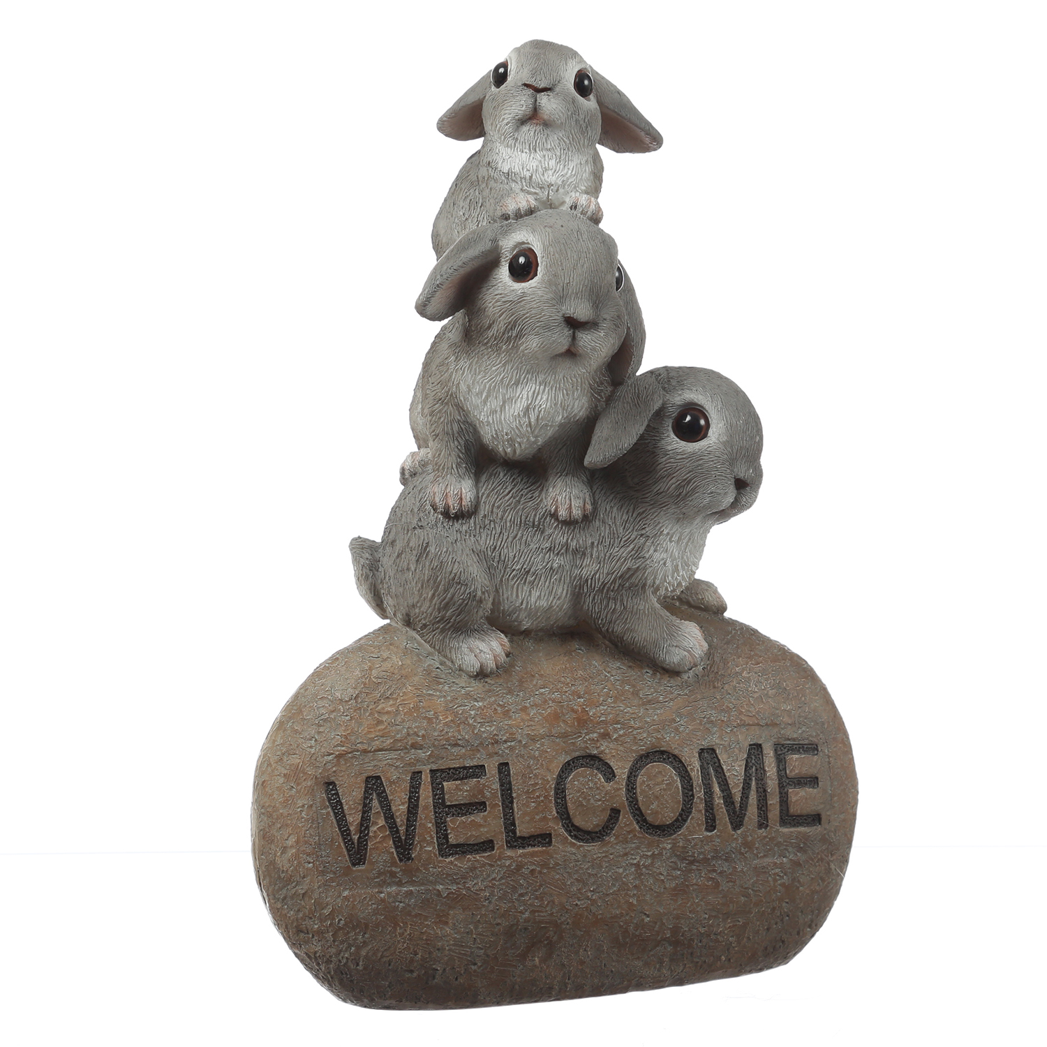 Gartenfigur Welcome - 3 Häschen auf Stein - Dekofigur - H: 26cm - Polyresin - grau Gartenfigur Welcome - 3 Häschen auf Stein - Dekofigur - H: 26cm - Polyresin - grau