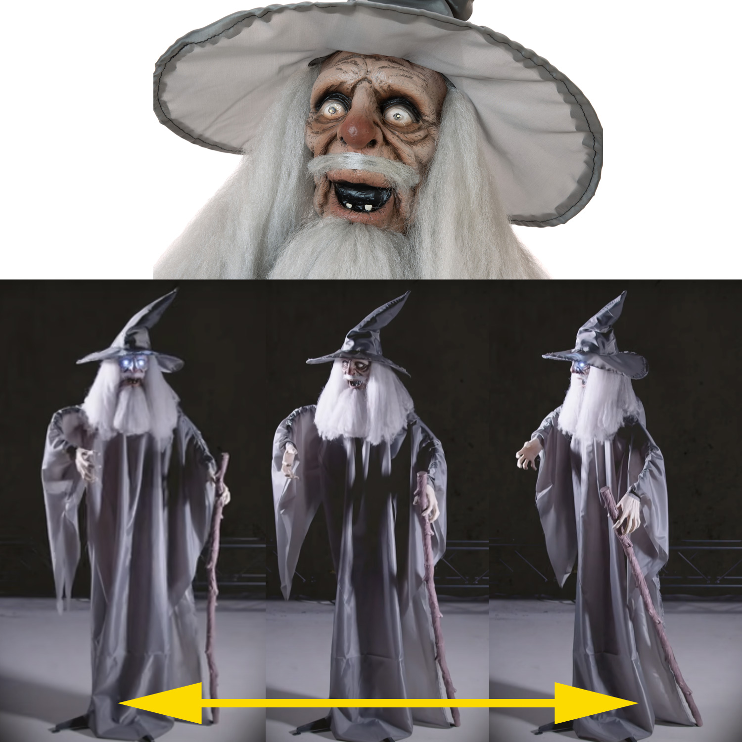 Halloween Figur Zauberer, animiert 190cm - Bewegung, Licht, Geräusche