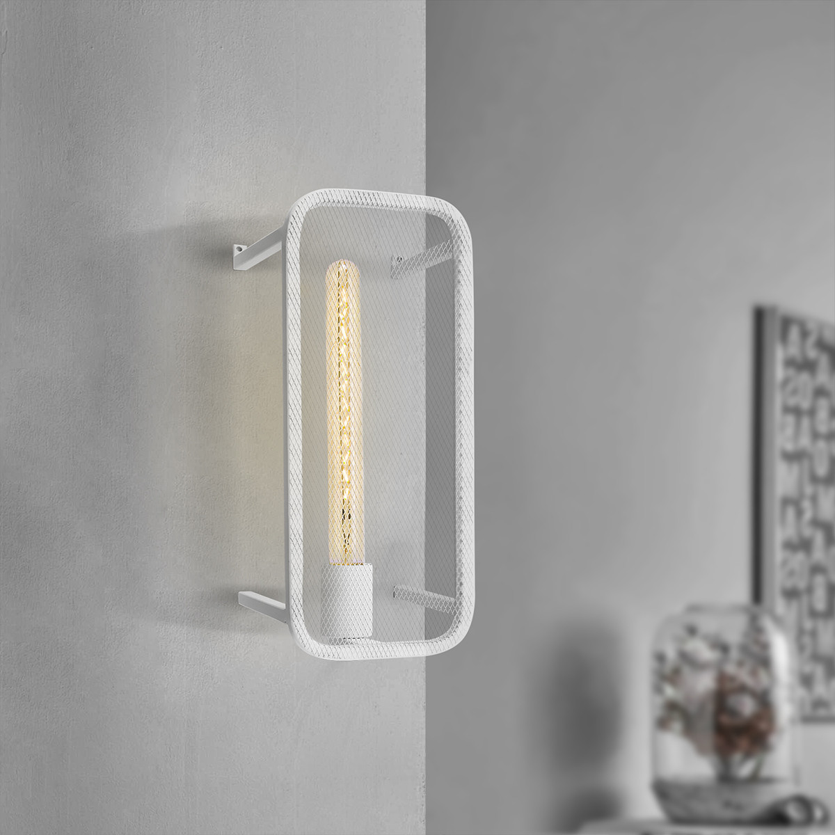 Moderne Wandlampe WEAVE weiß - für Filament LED Leuchtmittel - 38cm x 15cm - E27