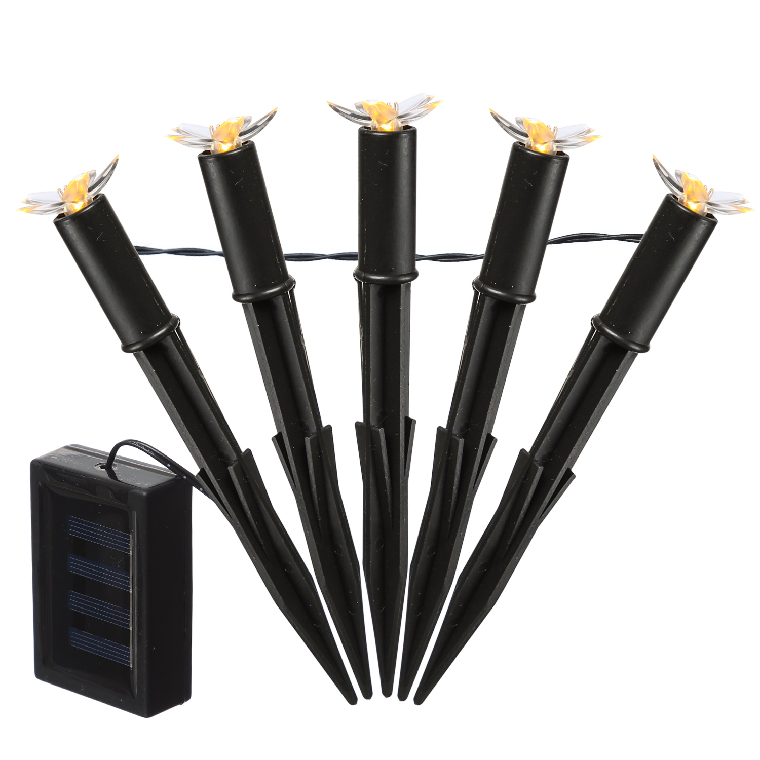 LED Solar Lichterkette Blüten - 5 warmweiße LED - L: 1,2m - H: 17cm - Lichtsensor - für Außen LED Solar Lichterkette Blüten - 5 warmweiße LED - L: 1,2m - H: 17cm - Lichtsensor - für Außen