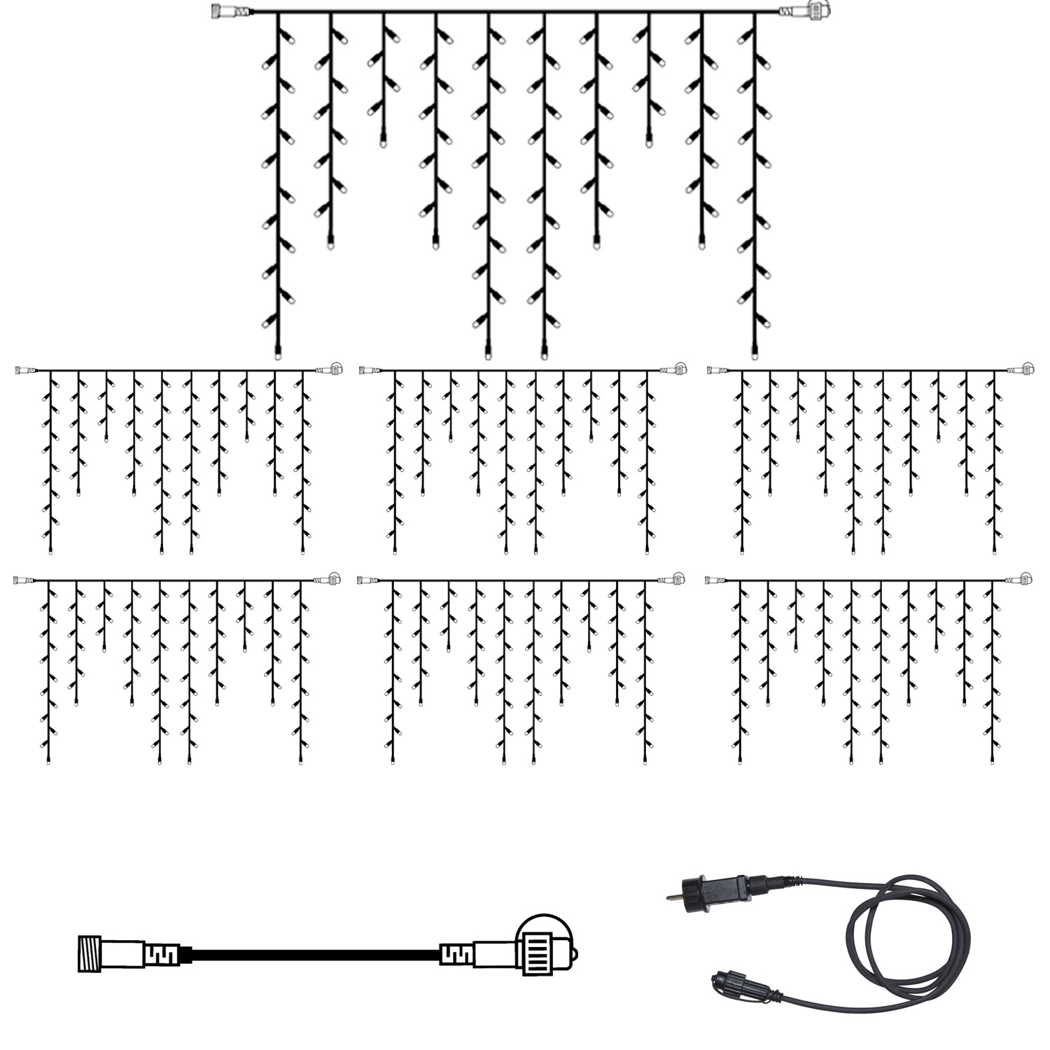 SYSTEM 24 KOMPLETT SET 14m - LED Lichtervorhang Eisregen 14x1m - Icicle für Dachrinne, Terrasse