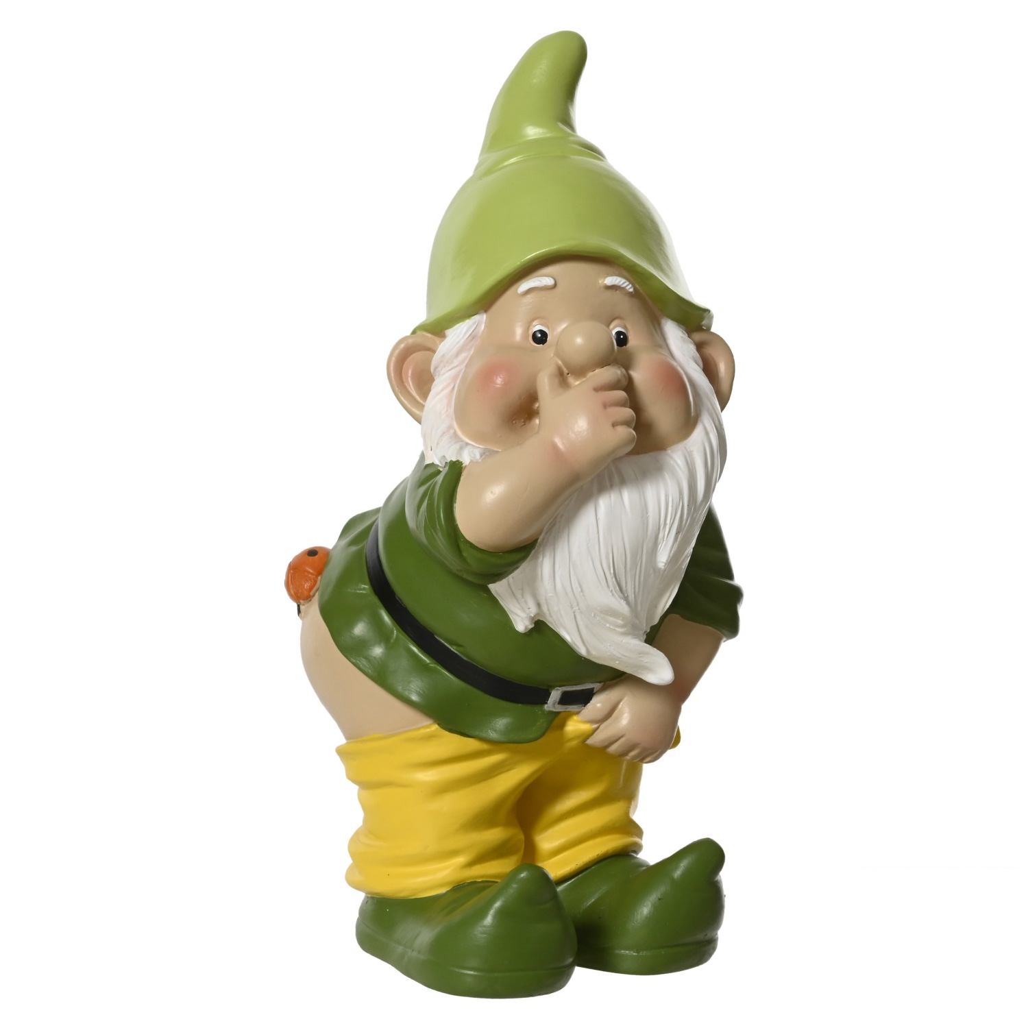 Gartenzwerg Hose Runter mit Marienkäfer - Frecher Zwerg mit nacktem Po  - Polyresin - H: 27cm