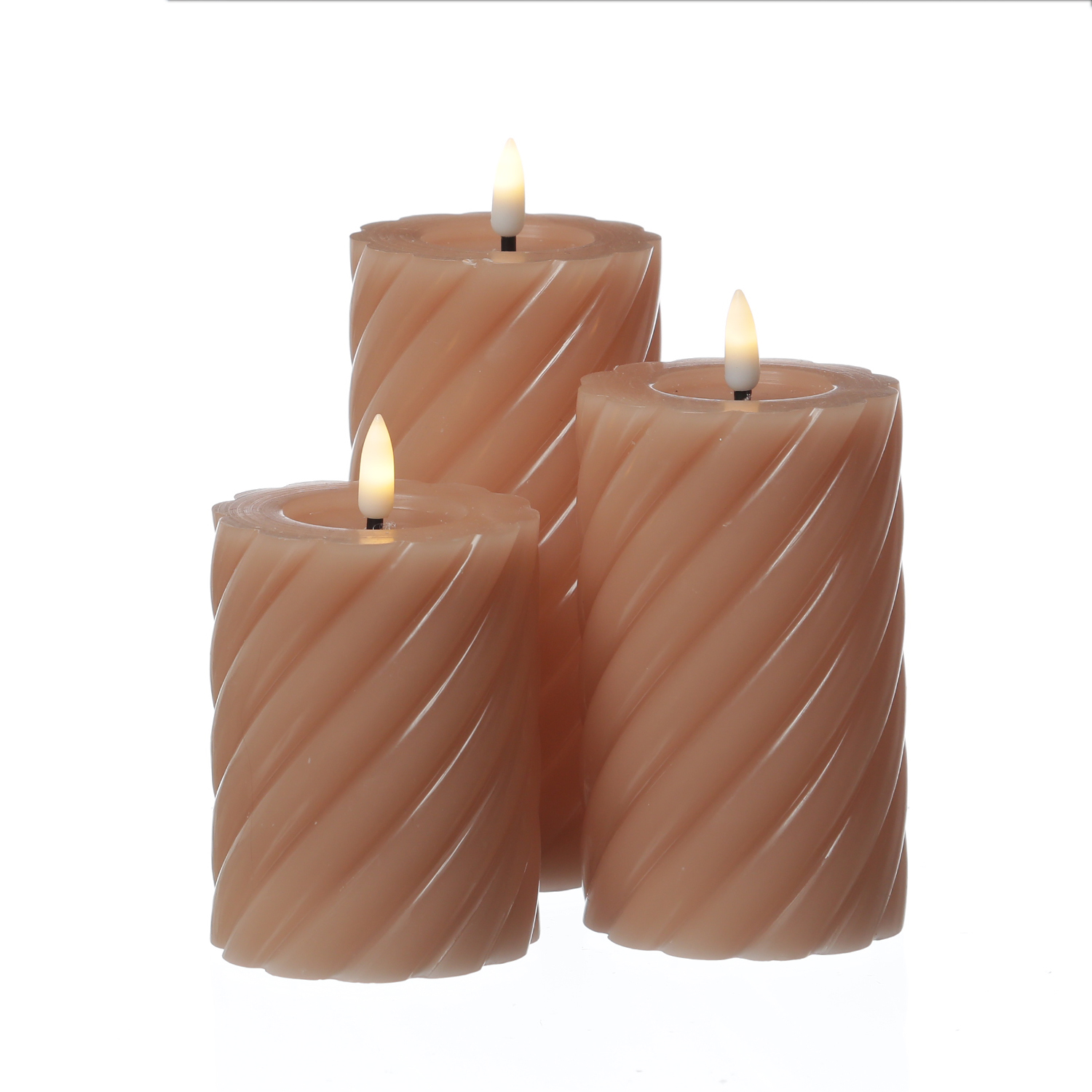 LED Stumpenkerze TWIST - Echtwachs - warmweiße 3D Flamme - H: 15cm - Batterie - Timer - altrosa LED Stumpenkerze TWIST - Echtwachs - warmweiße 3D Flamme - H: 15cm - Batterie - Timer - altrosa