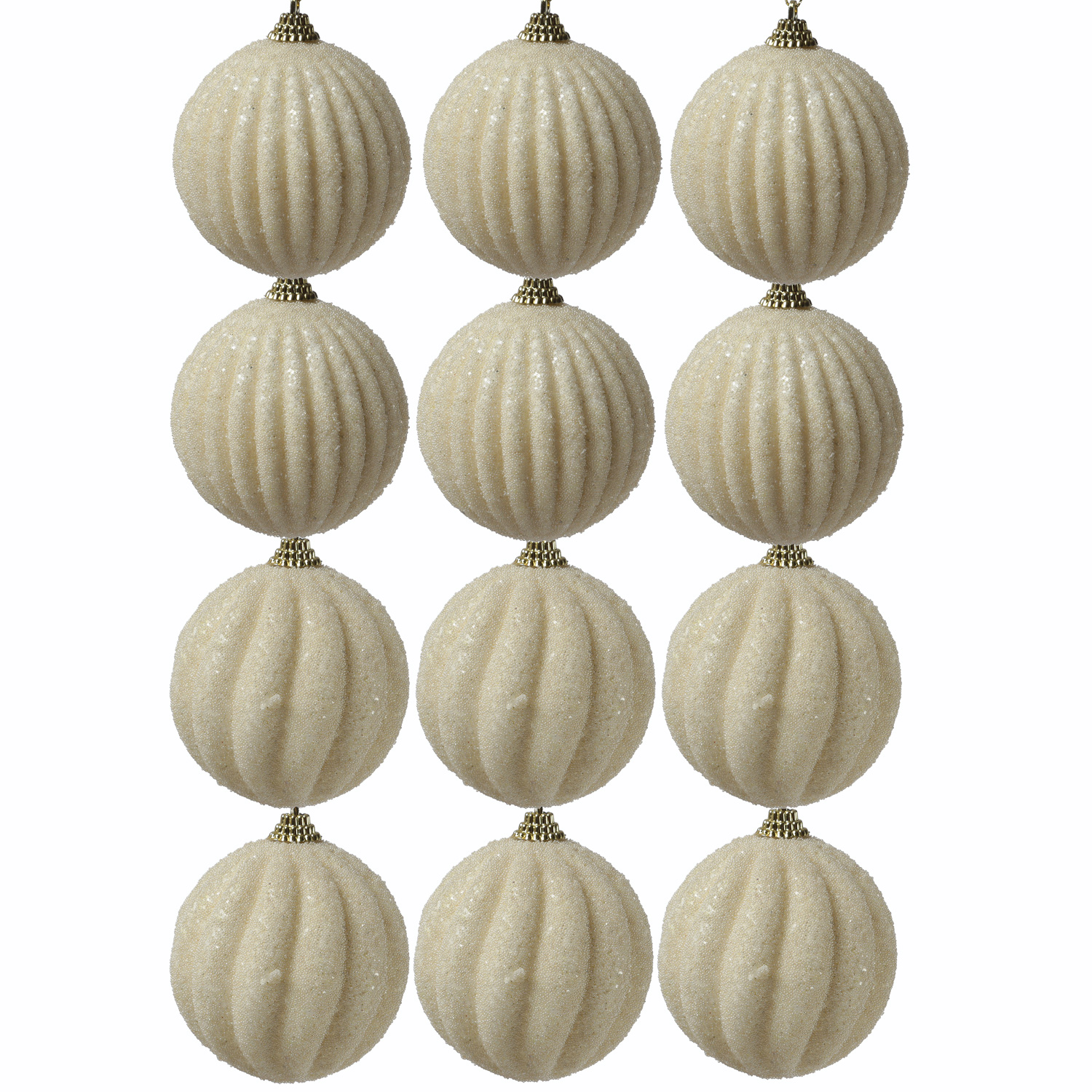 Christbaumkugeln - Weihnachtsbaumkugeln - bruchfest - D: 8cm - 2 Designs - creme - 12er Set