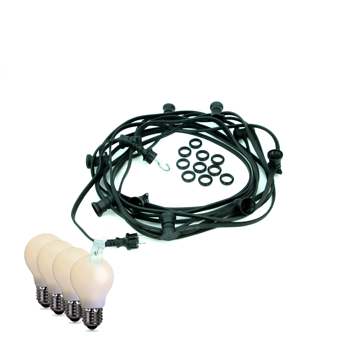 ILLU-Lichterkette BLACKY - 20m - 20xE27 | IP44 | bruchfeste, opale Tropfenlampen warmweiß | SATISFIRE ILLU-Lichterkette BLACKY - 20m - 20xE27 | IP44 | bruchfeste, opale Tropfenlampen warmweiß | SATISFIRE