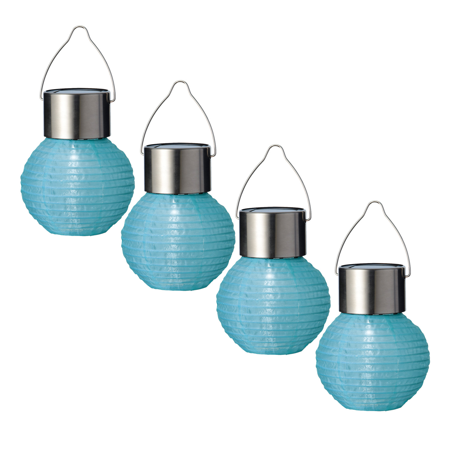 LED Solar Mini Lampions - kaltweiße LED - H: 9,5cm - D: 7cm - Lichtsensor - blau - 4er Set