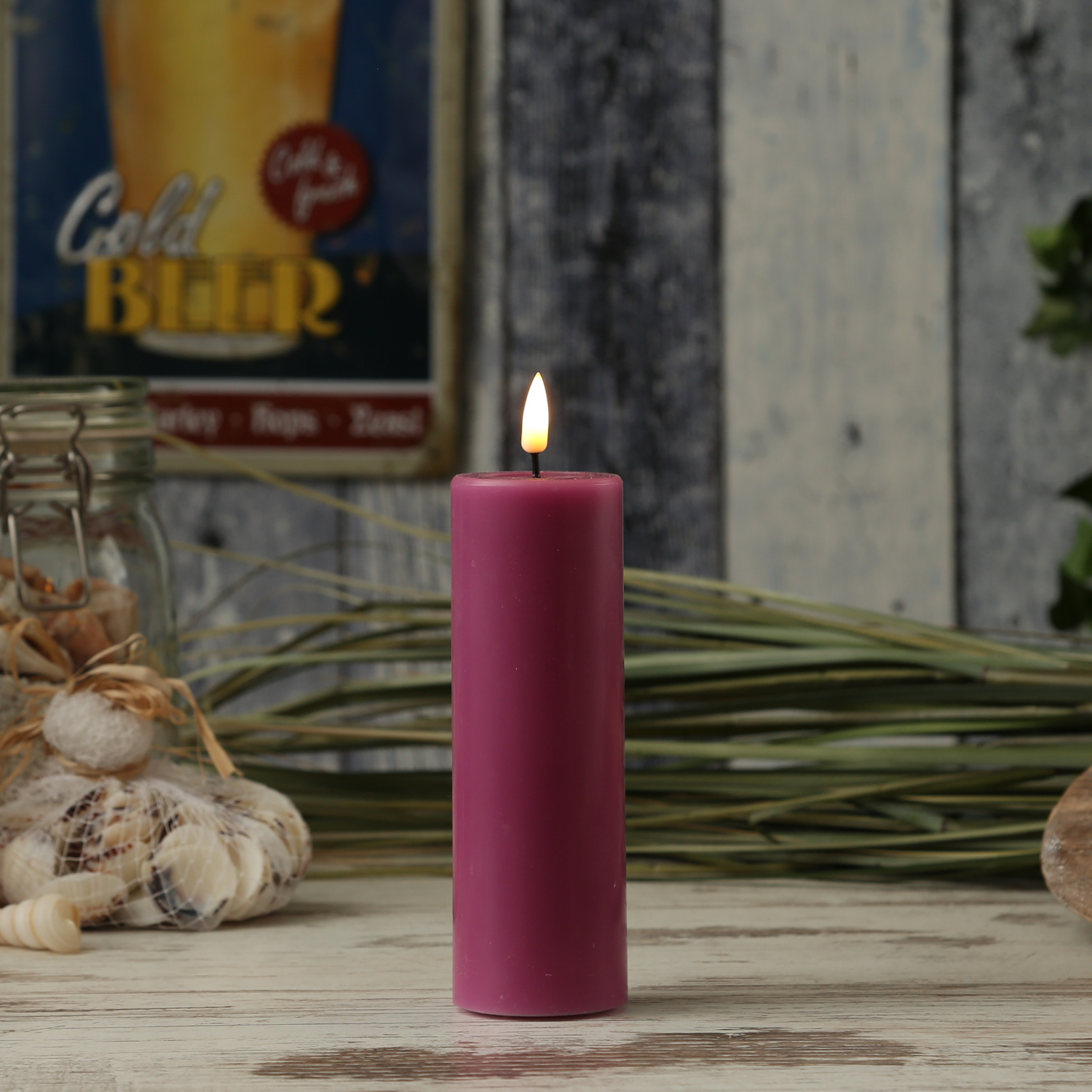 LED Stumpenkerze MIA - Echtwachs - realistische 3D Flamme - H: 15cm - D: 5cm - malve LED Stumpenkerze MIA - Echtwachs - realistische 3D Flamme - H: 15cm - D: 5cm - malve