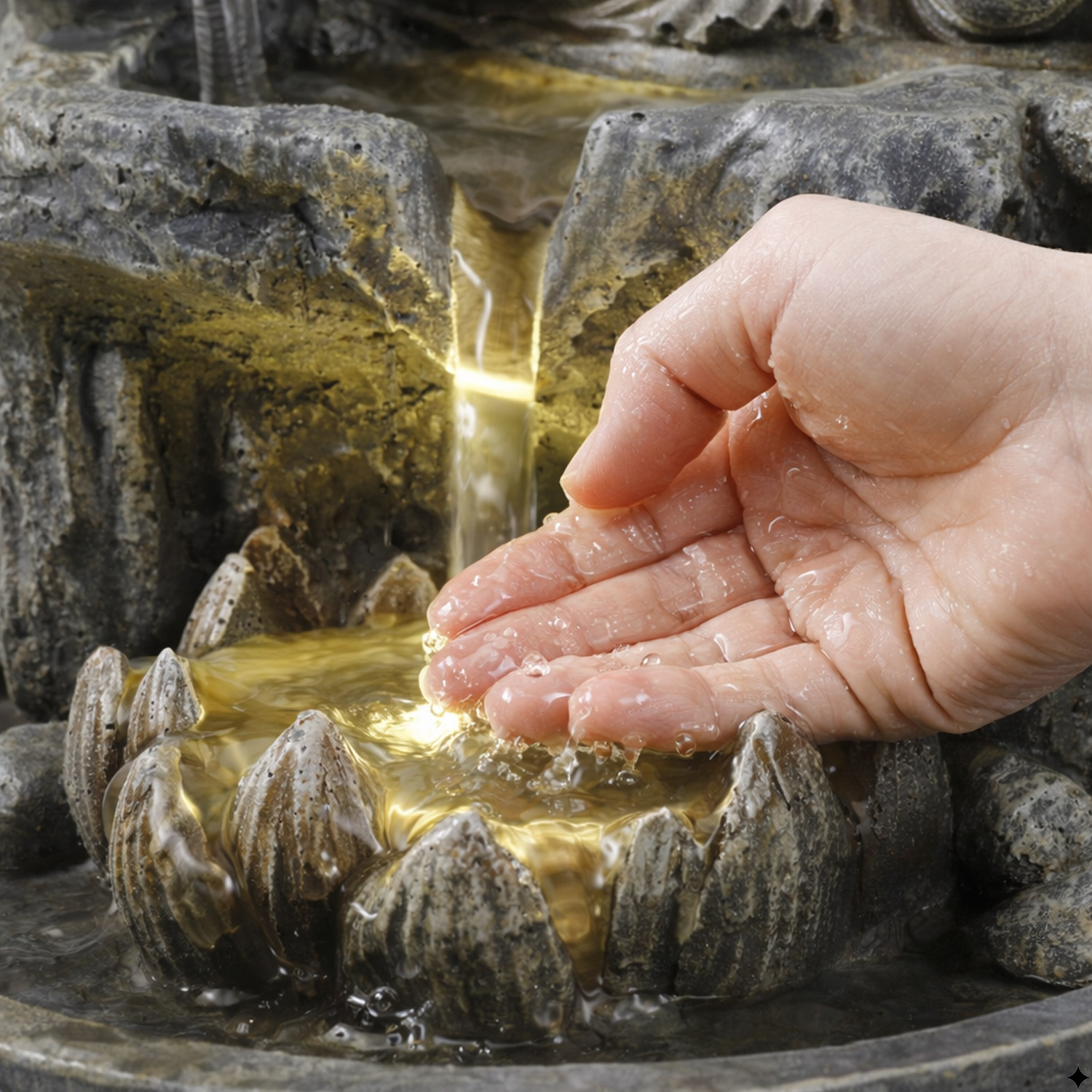 Brunnen LED Buddhafigur Kaskaden Zimmerbrunnen H 25cm Tischbrunnen