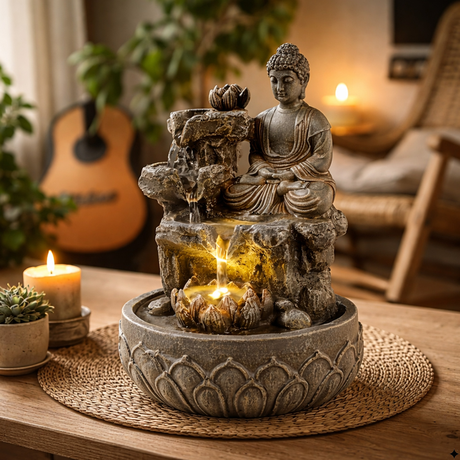 Brunnen LED Buddhafigur Kaskaden Zimmerbrunnen H 25cm Tischbrunnen