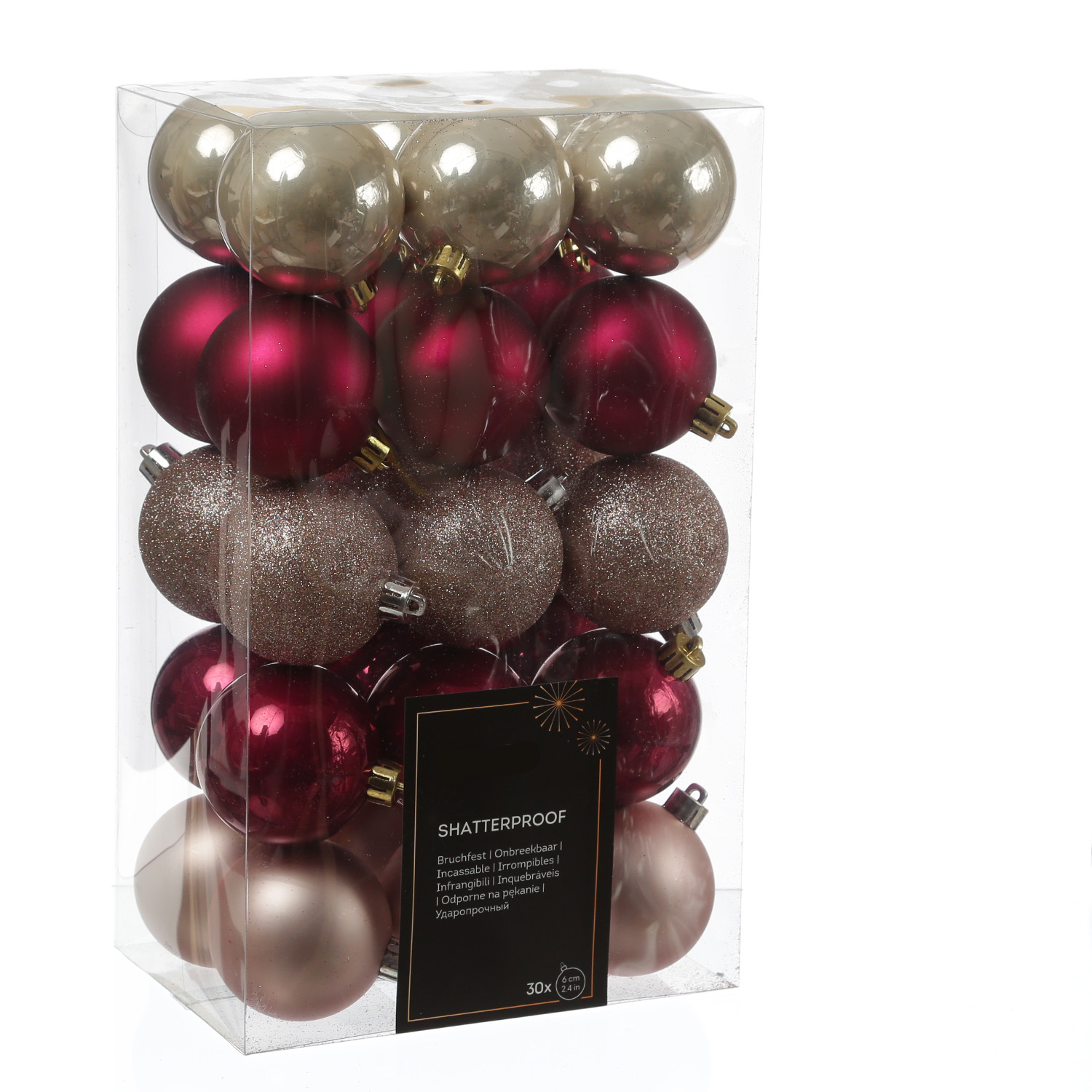 B-Ware Christbaumkugeln - Baumkugel - bruchfest - D: 6cm - glänzend/matt/glitzernd - pink, rosa - 30St.