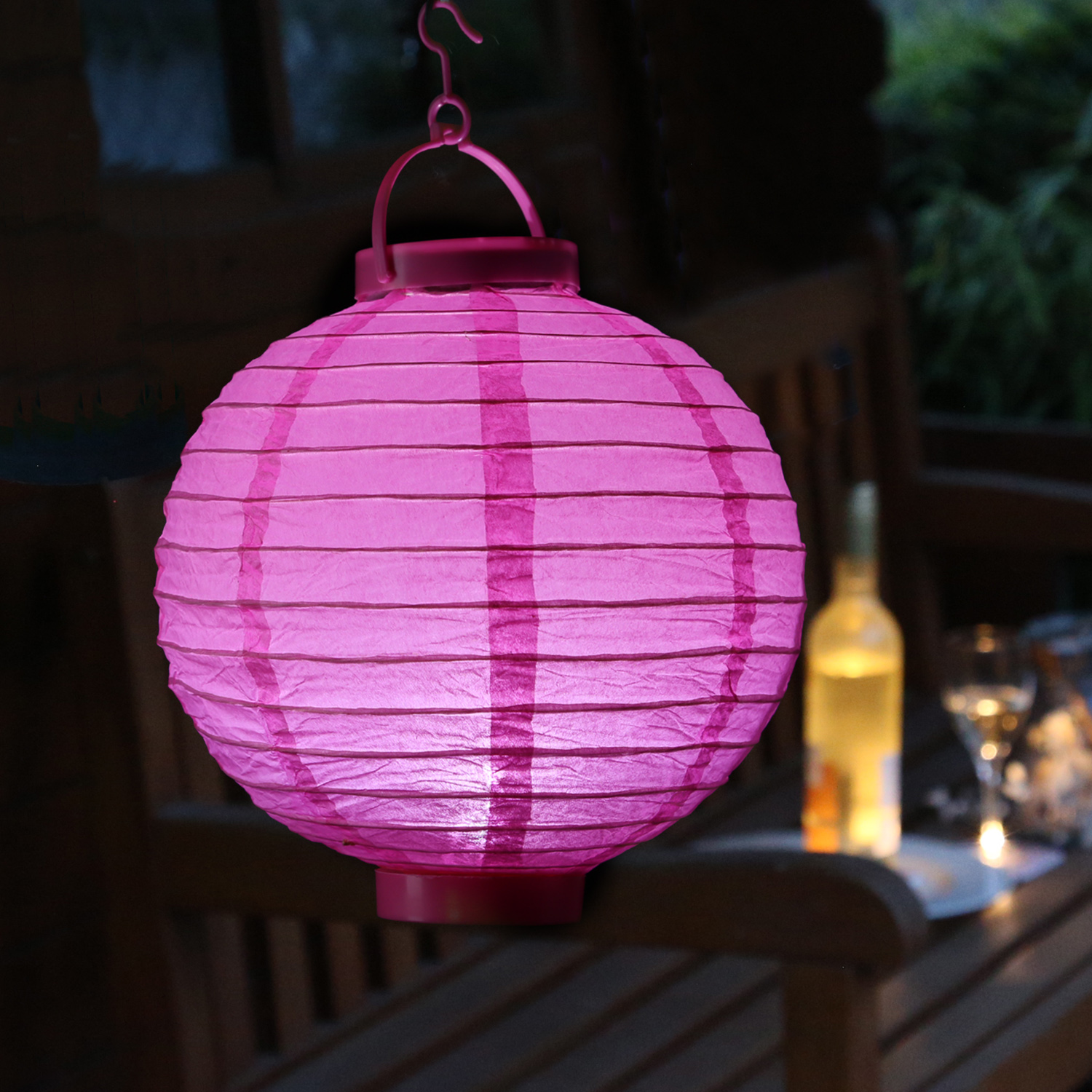 LED Solar Lampion - 1 kaltweiße LED - H: 23cm - D: 20cm - Lichtsensor - pink