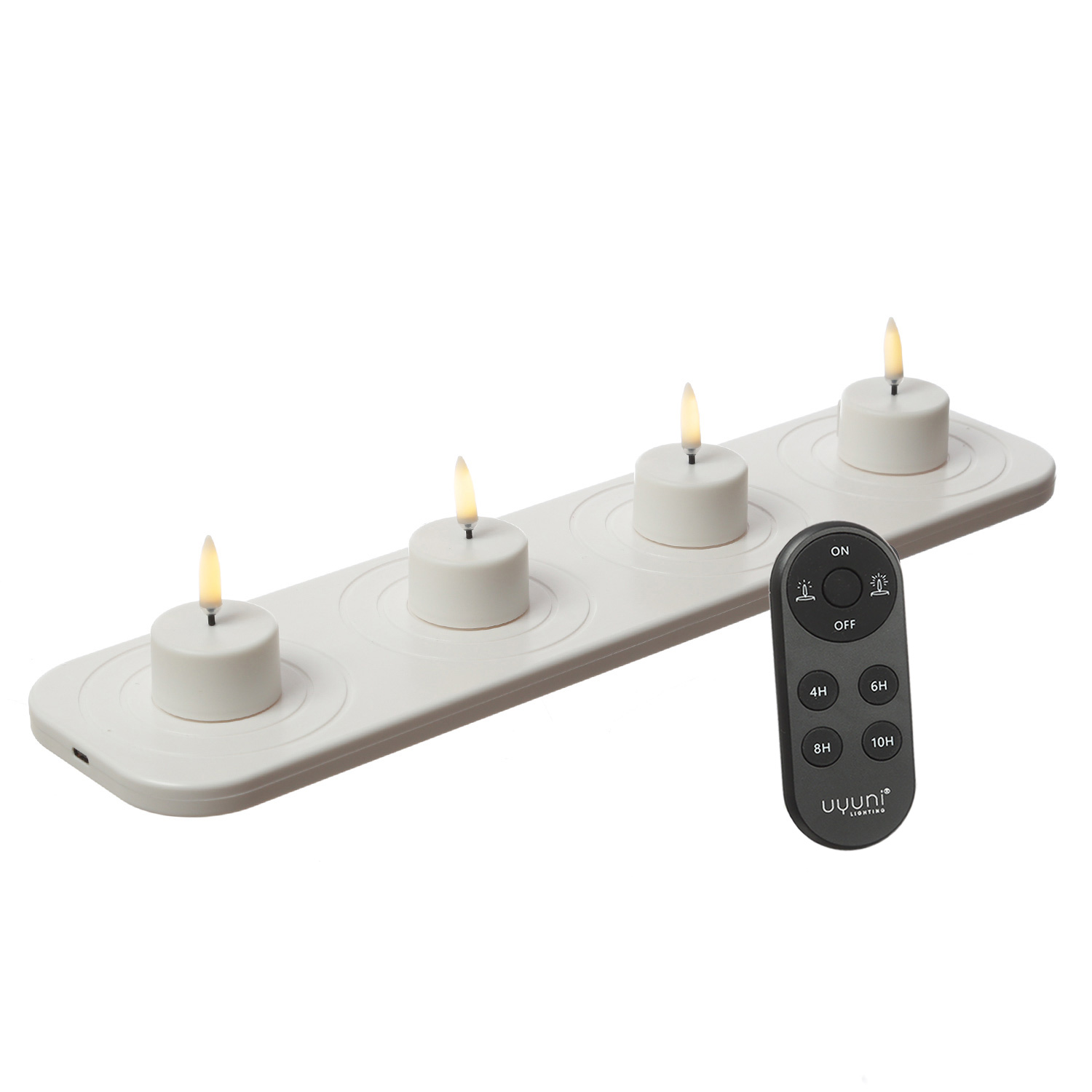 LED Mini Teelichter - 4 wiederaufladbare LED Teelichter mit Ladestation/Fernb. - Timer - für Außen