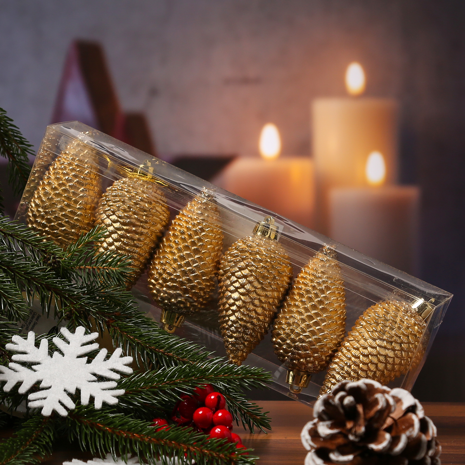 Christbaumschmuck ZAPFEN - Weihnachtsbaumschmuck - bruchfest - glitzernd - H: 8cm - gold - 6er Set Christbaumschmuck ZAPFEN - Weihnachtsbaumschmuck - bruchfest - glitzernd - H: 8cm - gold - 6er Set