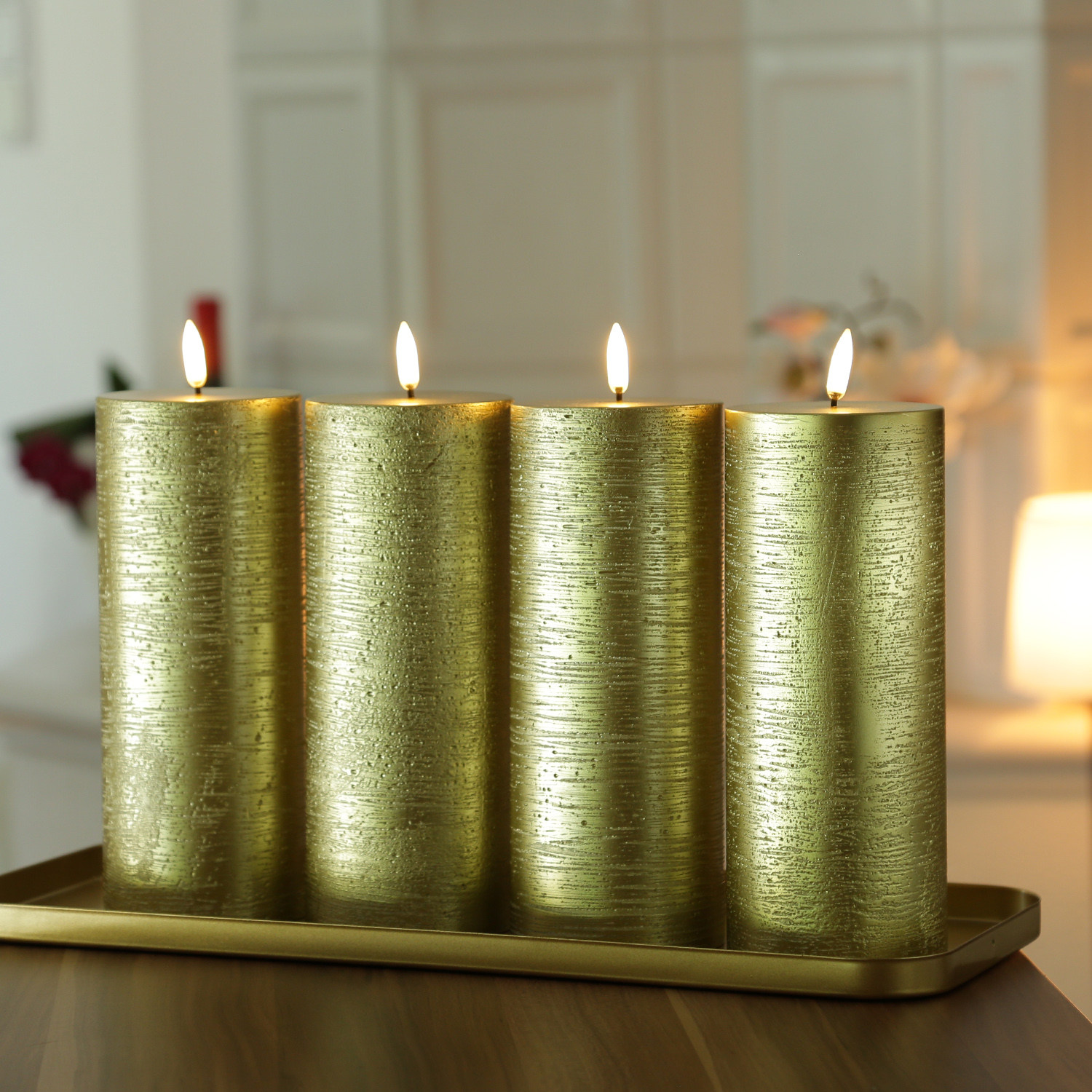 LED Kerzenset PIA - Rustik-Optik - H: 20cm - inkl. Batterien und Fernbedienung - gold - 4er Set LED Kerzenset PIA - Rustik-Optik - H: 20cm - inkl. Batterien und Fernbedienung - gold - 4er Set