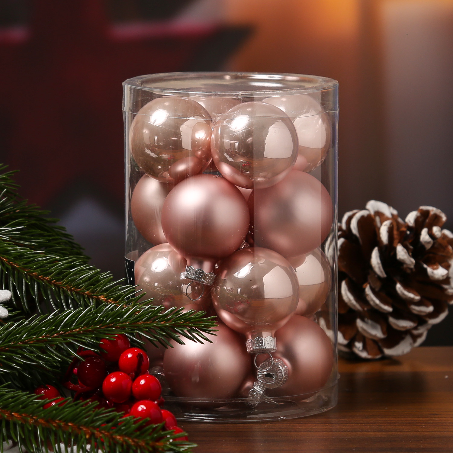 Christbaumkugel - Glas - D: 3,5cm - glänzend und matt - puderrosa - 16er Set