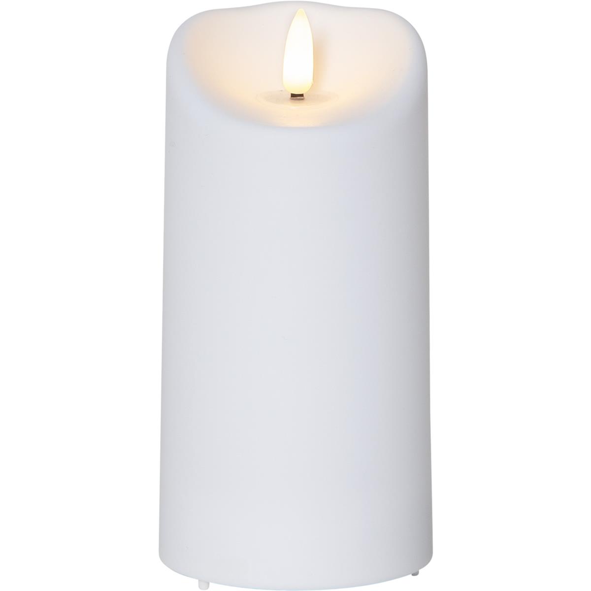 LED Stumpenkerze "Flamme" - Kunststoff - warmweiße 3D Flamme - H: 15cm - Timer - outdoor - weiß LED Stumpenkerze "Flamme" - Kunststoff - warmweiße 3D Flamme - H: 15cm - Timer - outdoor - weiß