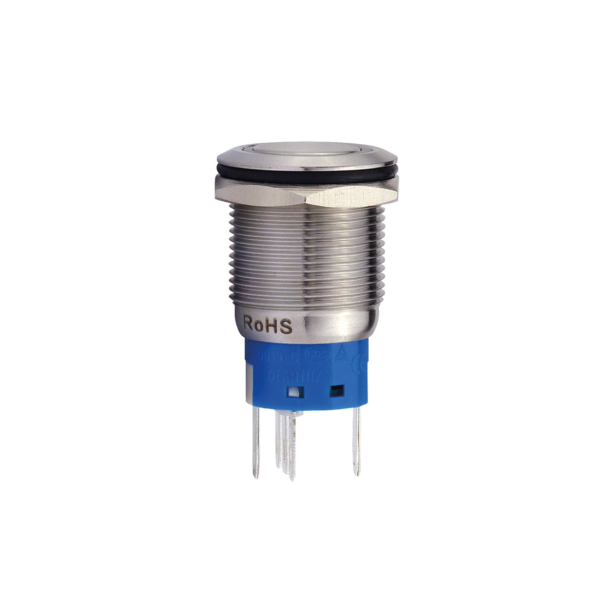 Metallschalter beleuchtet - mit grünem Leuchtring - max 230V 5A - IP67 - 19mm Einbaudurchmesser