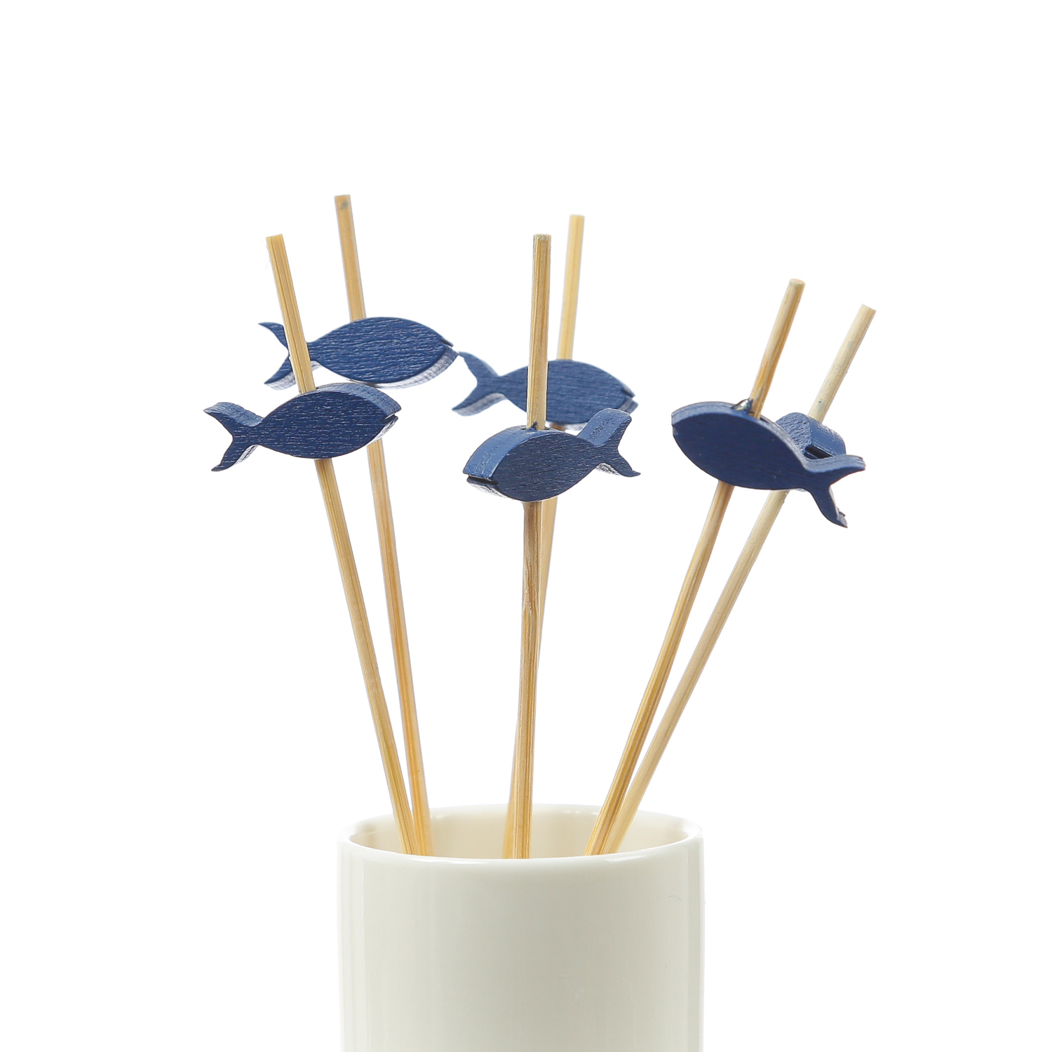 Tapas Set - Servierset - Holzbrett mit 4 Schalen - L: 40cm - Porzellan - weiß, blau