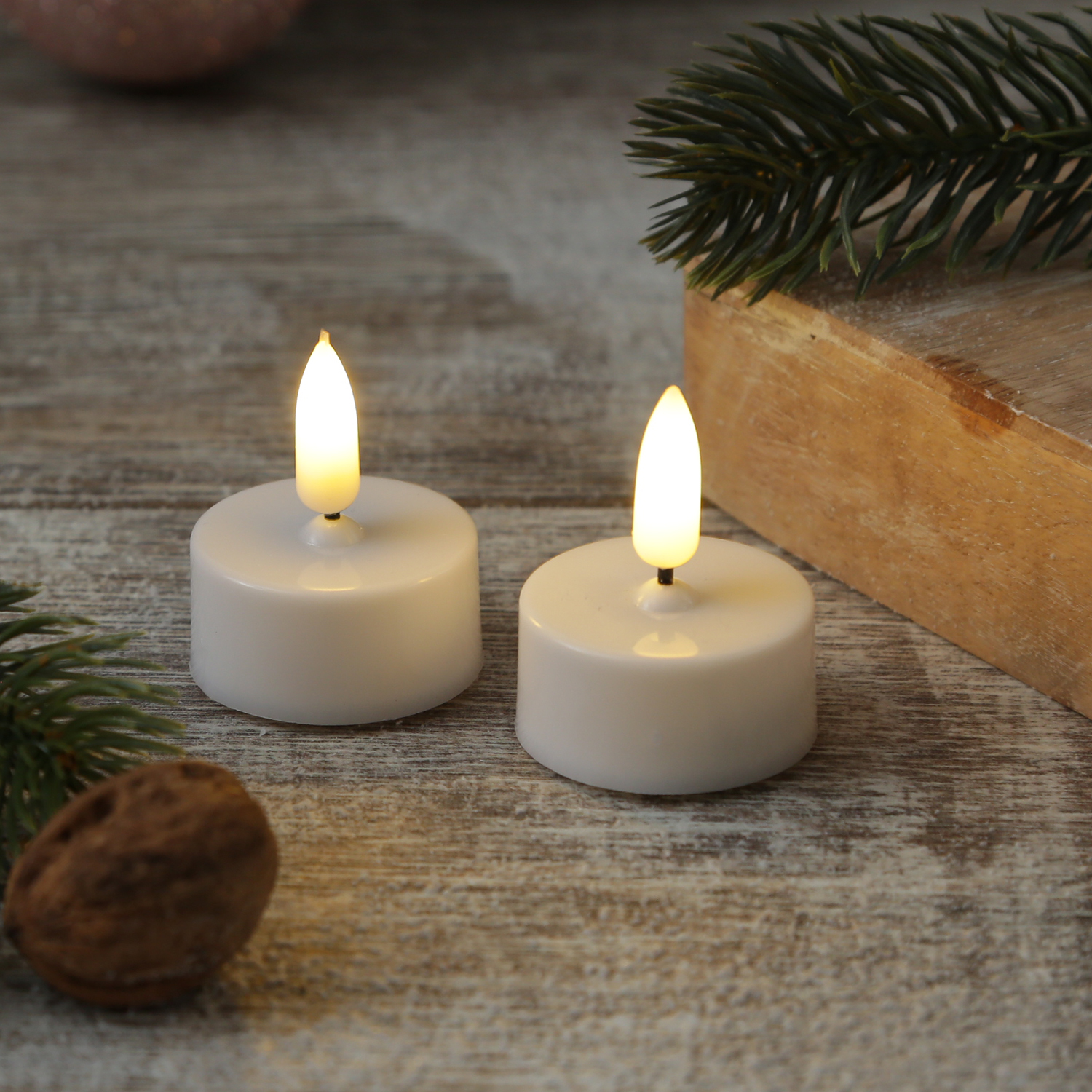 LED Mini Teelichter - Kunststoff - inkl. Batterien - Timer - D: 3,8cm - weiß - 2 Stück