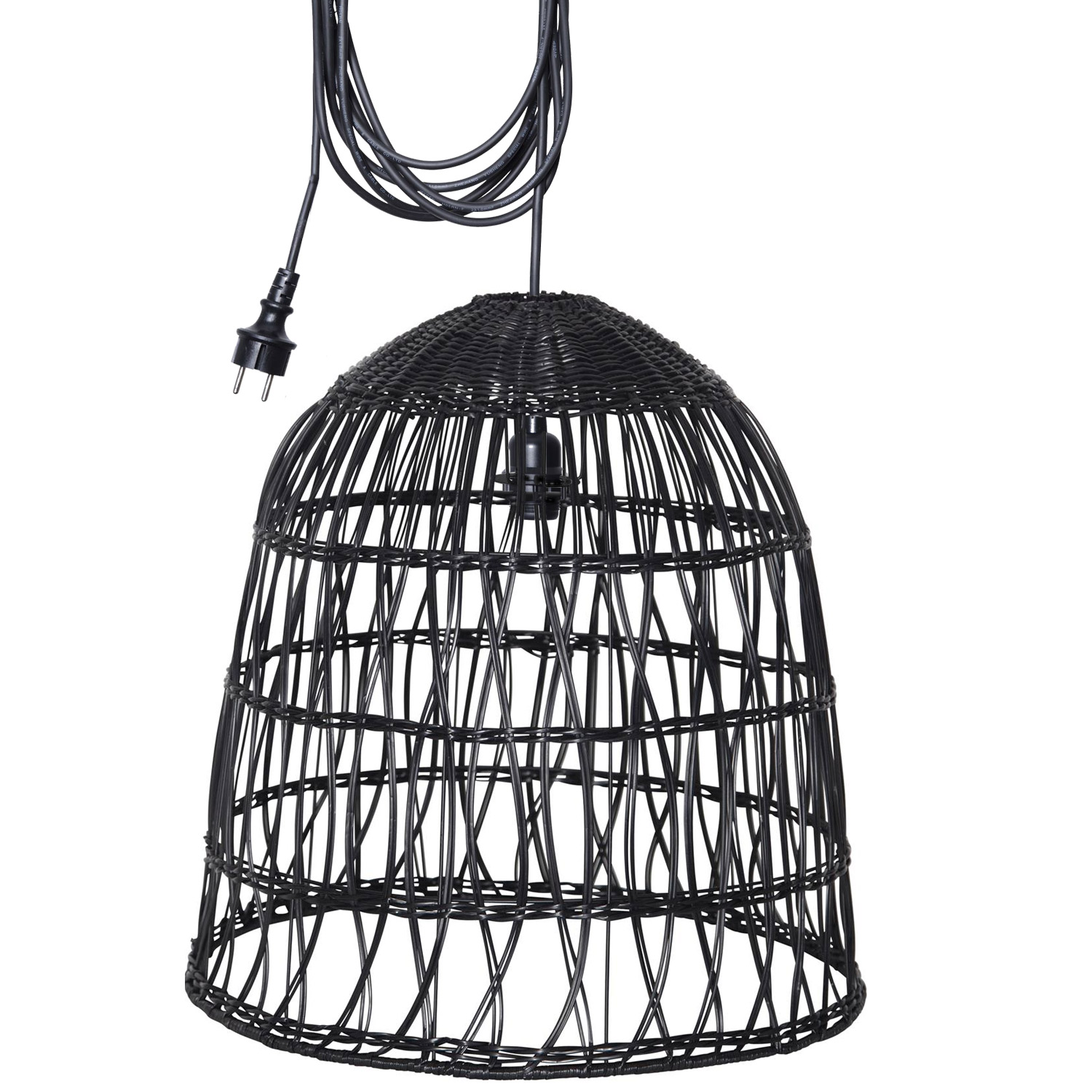 Lampenschirm BELL wetterfest - Rattan-Optik - mit E27 Kabelfassung - D: 48cm/H: 50cm - schwarz