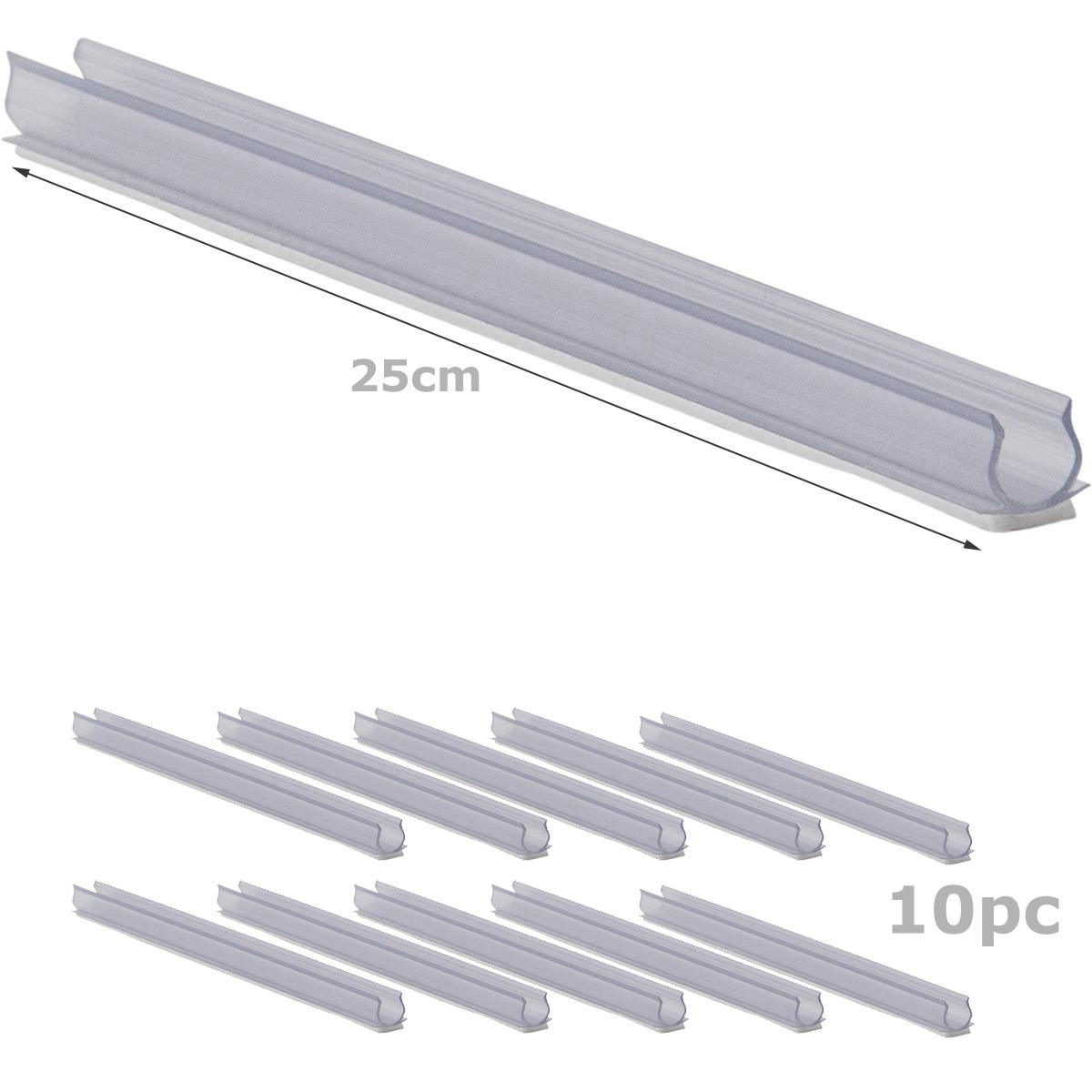 Befestigungsschiene für Lichtschlauch (12-13mm) - 10 STÜCK 25cm - Kunststoff, transparent Befestigungsschiene für Lichtschlauch (12-13mm) - 10 STÜCK 25cm - Kunststoff, transparent