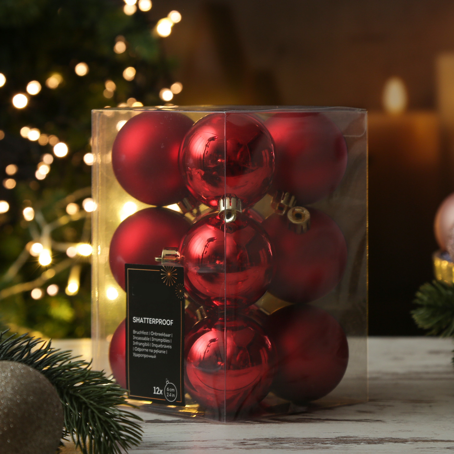 Christbaumkugeln - Weihnachtbaumskugeln - bruchfest - D: 6cm - glänzend/matt  - rot - 12er Set Christbaumkugeln - Weihnachtbaumskugeln - bruchfest - D: 6cm - glänzend/matt  - rot - 12er Set