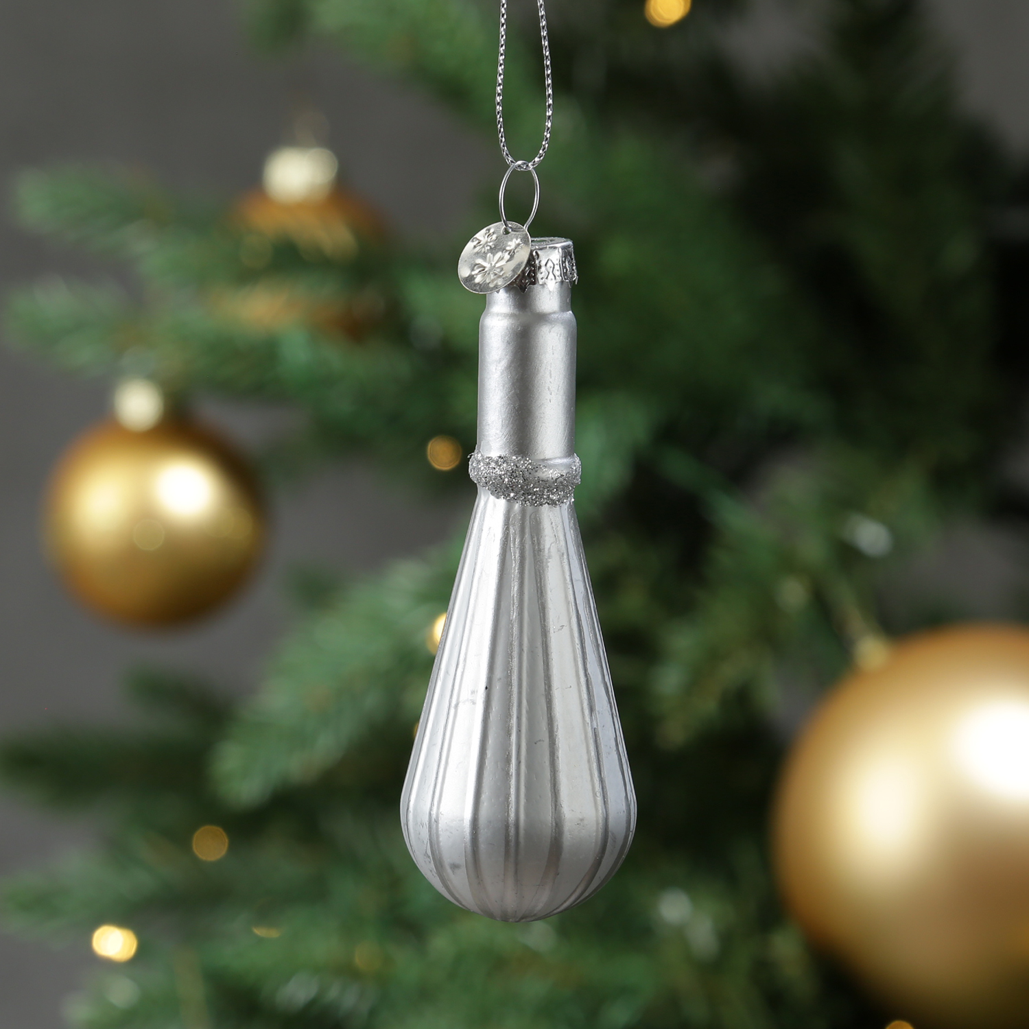Weihnachtsbaumschmuck Schneebesen - Glas - Christbaumschmuck - H: 10cm - silber Weihnachtsbaumschmuck Schneebesen - Glas - Christbaumschmuck - H: 10cm - silber
