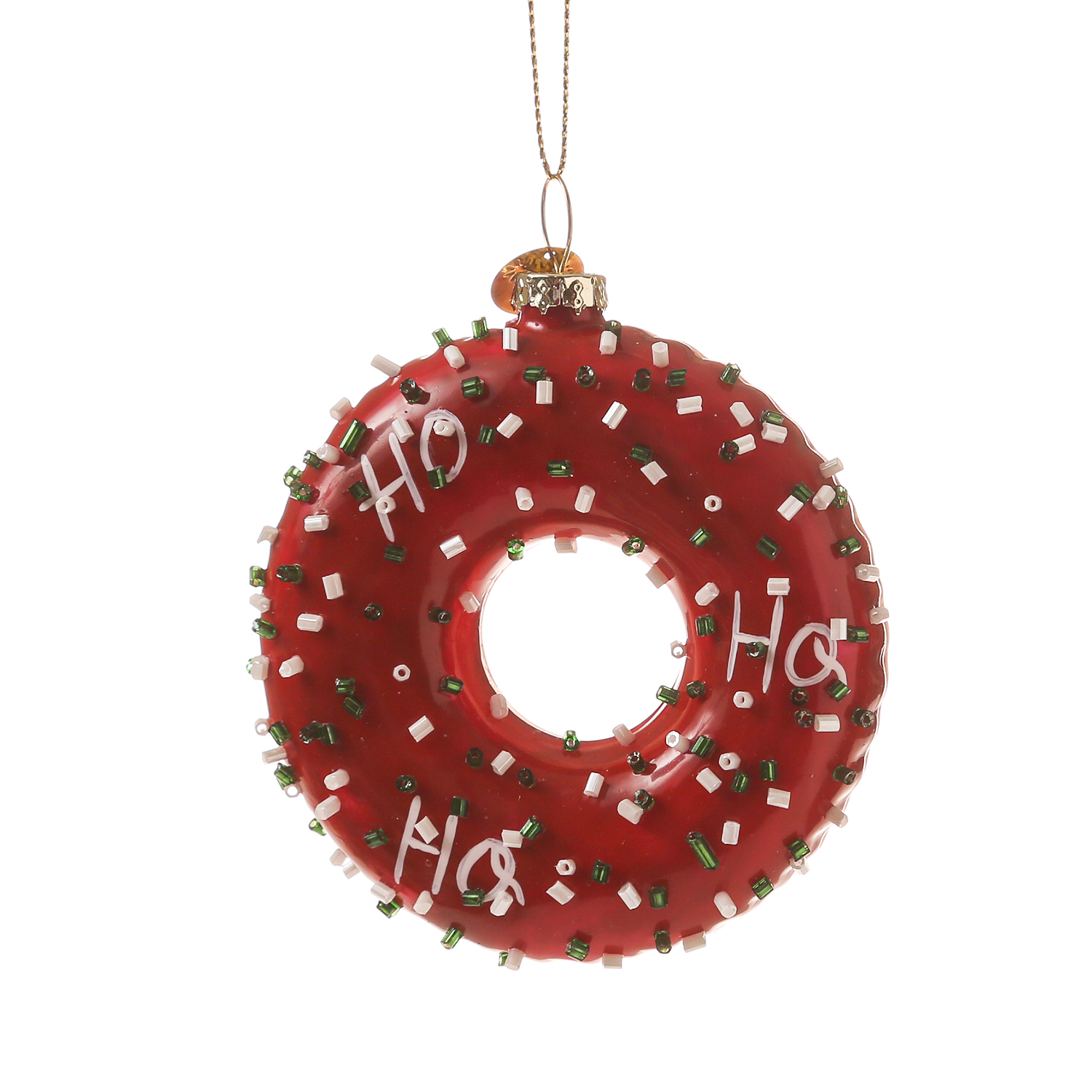 Weihnachtsbaumschmuck DONUTS - Glas - inkl. Aufhänger - mit Verzierung - H: 8,5cm - 4er Set