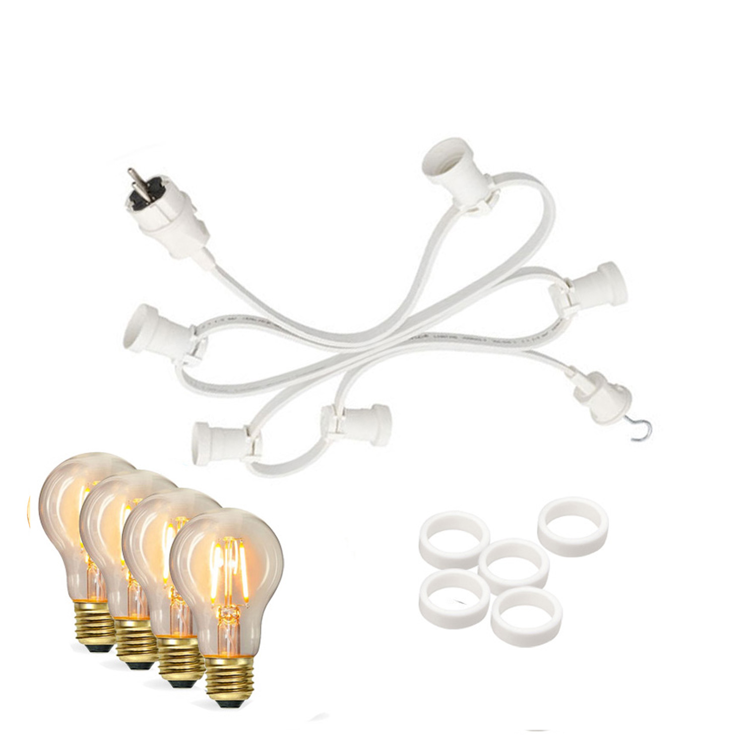 Illu-/Partylichterkette 5m - Außenlichterkette weiß - Made in Germany - 5 Edison LED Filamentlampen Illu-/Partylichterkette 5m - Außenlichterkette weiß - Made in Germany - 5 Edison LED Filamentlampen