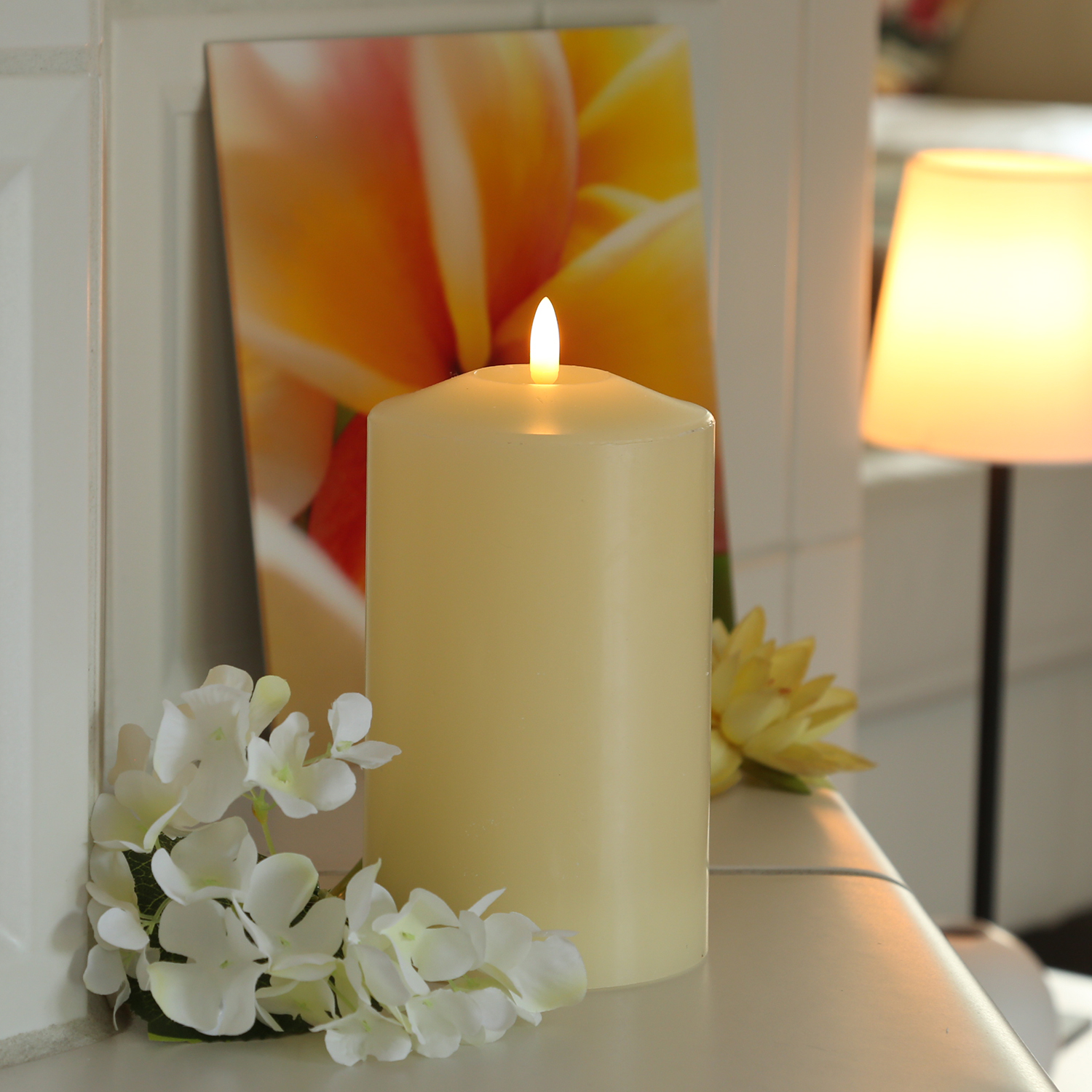 LED Stumpenkerze Flamme - Echtwachs - flackernde 3D Flamme - H: 19cm - Batterie - Timer - creme LED Stumpenkerze Flamme - Echtwachs - flackernde 3D Flamme - H: 19cm - Batterie - Timer - creme