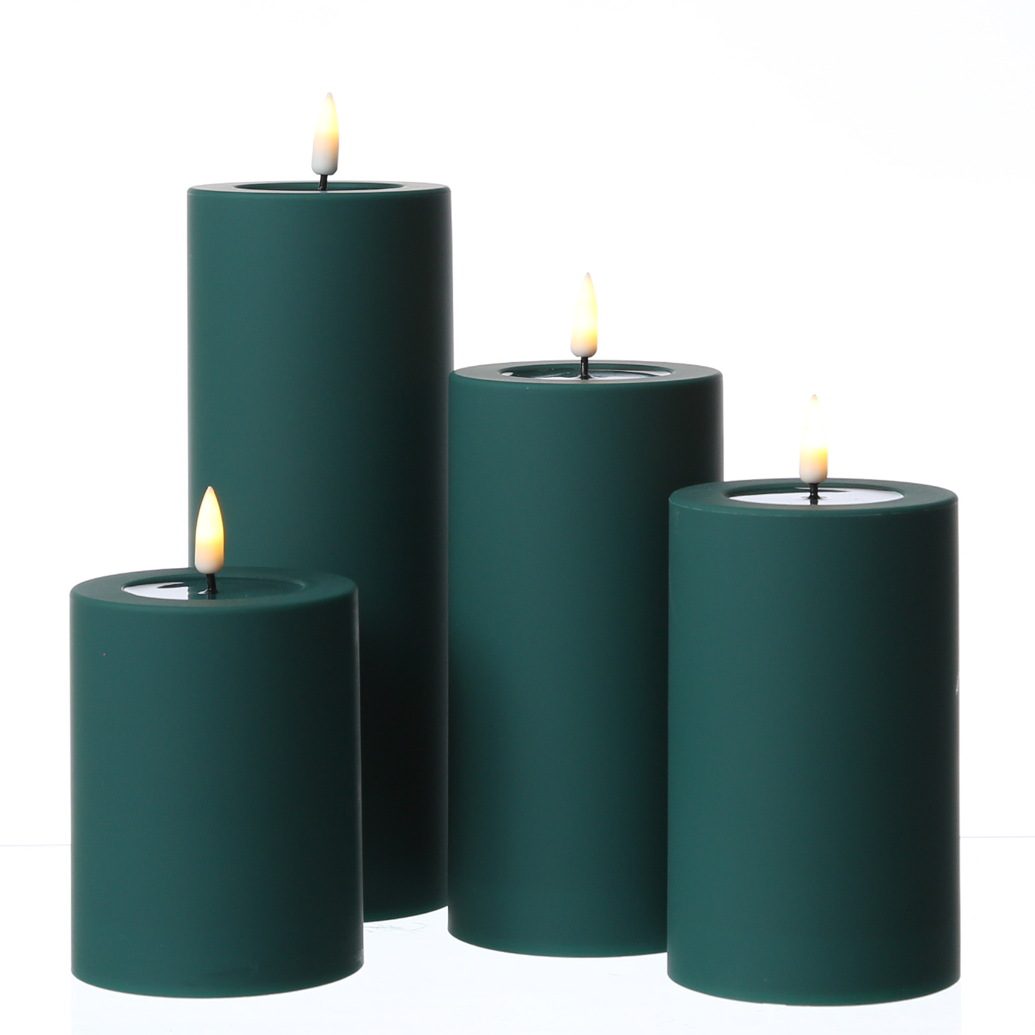 LED Stumpenkerze MIA - Kunststoff - realistische 3D Flamme - H: 12,5cm - für Außen - dunkelgrün LED Stumpenkerze MIA - Kunststoff - realistische 3D Flamme - H: 12,5cm - für Außen - dunkelgrün