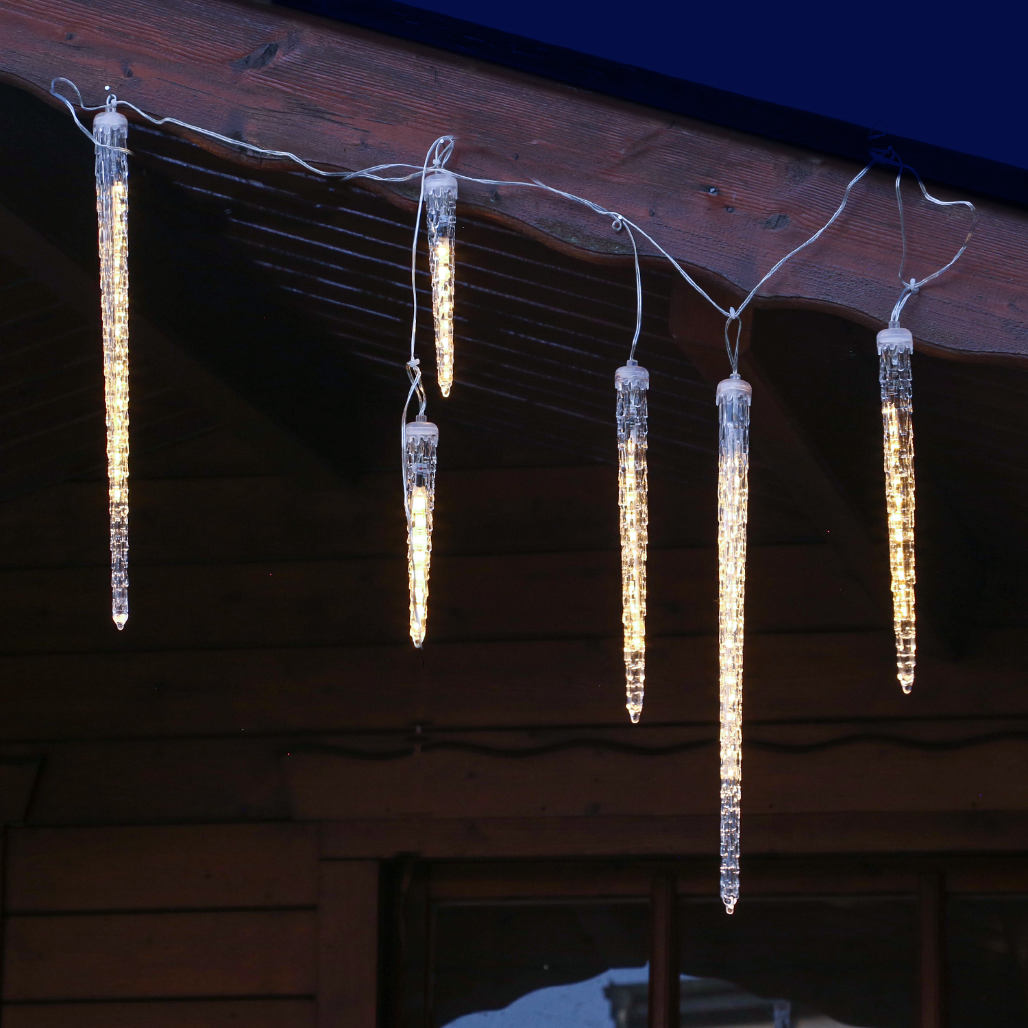 LED Lichterkette Eiszapfen - Schneefalleffekt - warmweiße LED - L: 2,5m - Außentrafo - transparent LED Lichterkette Eiszapfen - Schneefalleffekt - warmweiße LED - L: 2,5m - Außentrafo - transparent