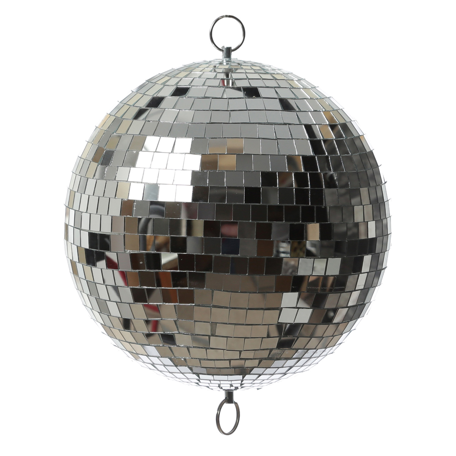 Spiegelkugel 30cm - silber - Discokugel Echtglas - 10x10mm Spiegel - PROMO - Metallöse oben + unten