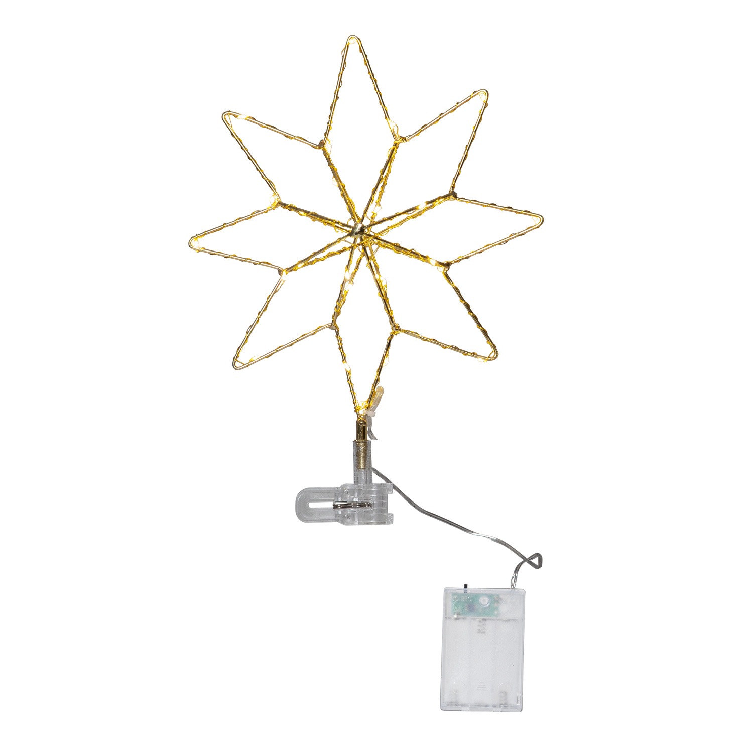 LED Baumspitze TOPSY - Metalldraht - warmweiße LED - Batterie - Timer - D: 23cm - H: 30cm - gold