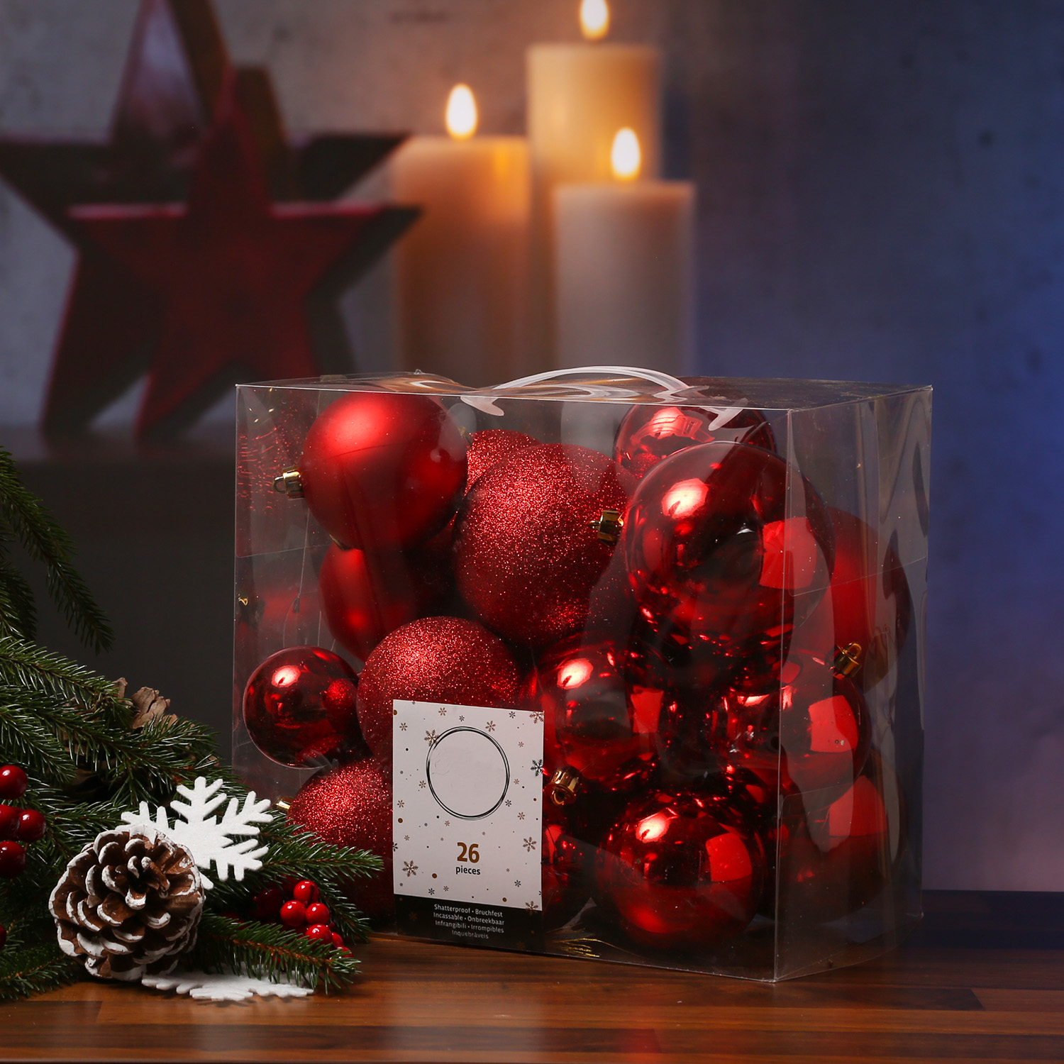 Christbaumkugel - Weihnachtsbaumkugel  - bruchfest - glänzend, matt und glitzernd - rot - 26er Set Christbaumkugel - Weihnachtsbaumkugel  - bruchfest - glänzend, matt und glitzernd - rot - 26er Set